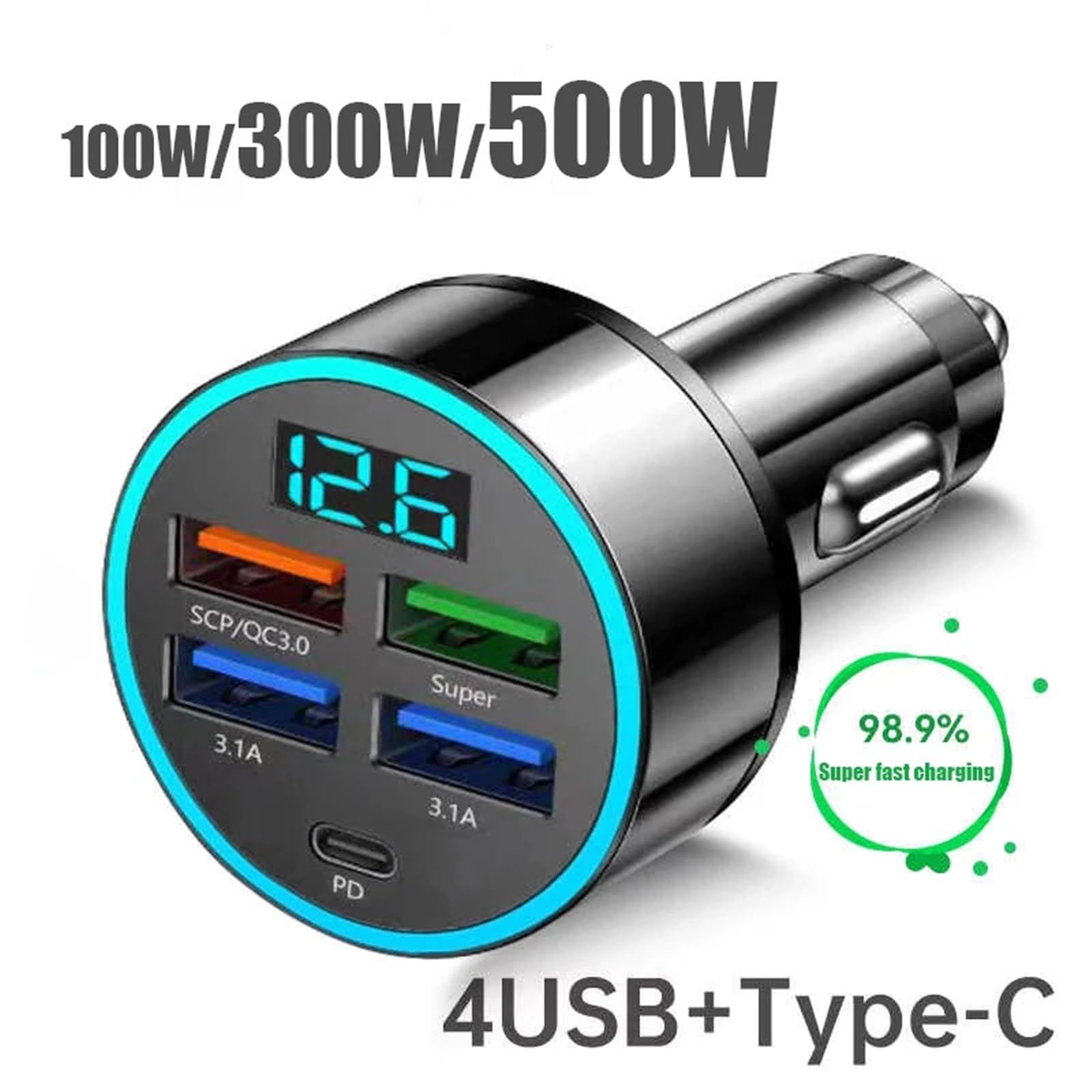caricabatterie da auto, Utilizzato for telefono 1 Presa di conversione for accendisigari a cinque fori Interfaccia USB for ricarica super veloce Accendisigari da 100/300/500 W(100W)