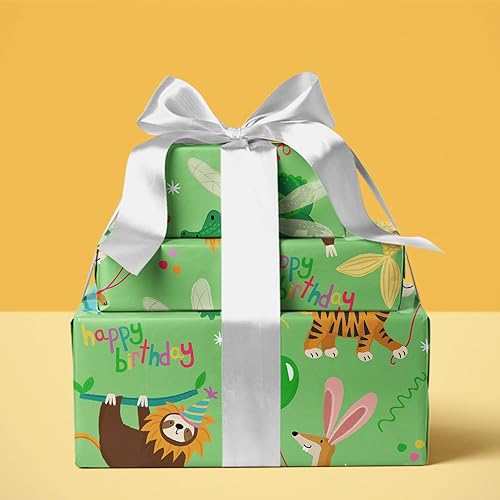 Miniatura 5 de WRAPAHOLIC Rollo de papel de regalo de animales para niños, mini rollo, 17 pulgadas x 33 pies, diseño de cumpleaños de animales de bebé, perfecto