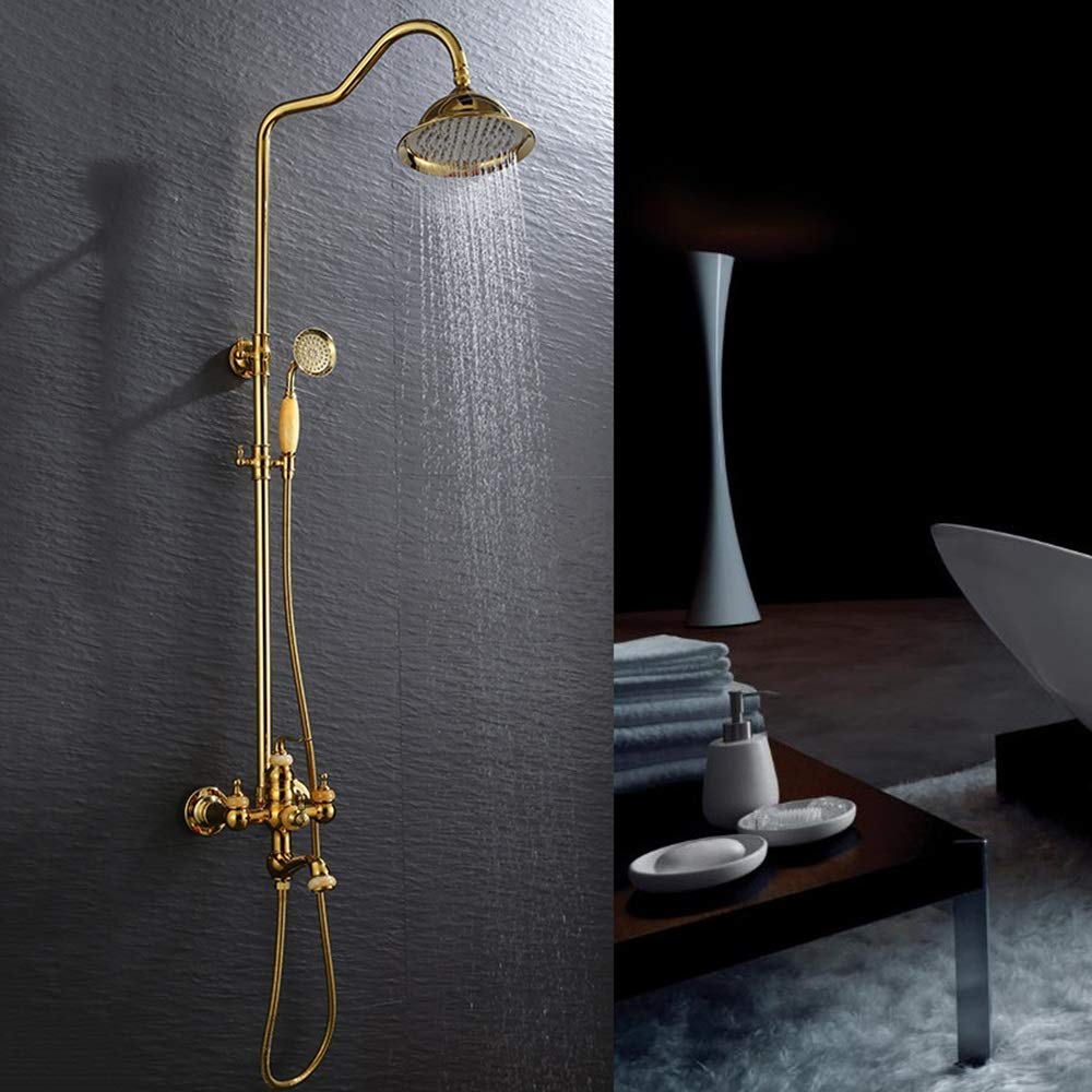 Robinet de douche en cuivre style or européen et jade de luxe