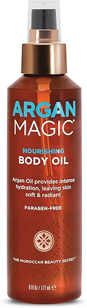 Argan Magic Nourishing Body Oil with Argan & Almond Oil | Intense Hydration, Softens & Radiates | Made in USA, Paraben Free, Cruelty Free (6 FL Oz)
