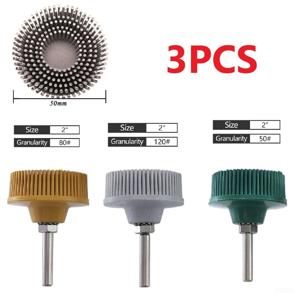 3PCS Emery Rubber Polishing Brushes Set - 2-Inch Grinding Discs for Deburring, Finishing, and Rust Treatment