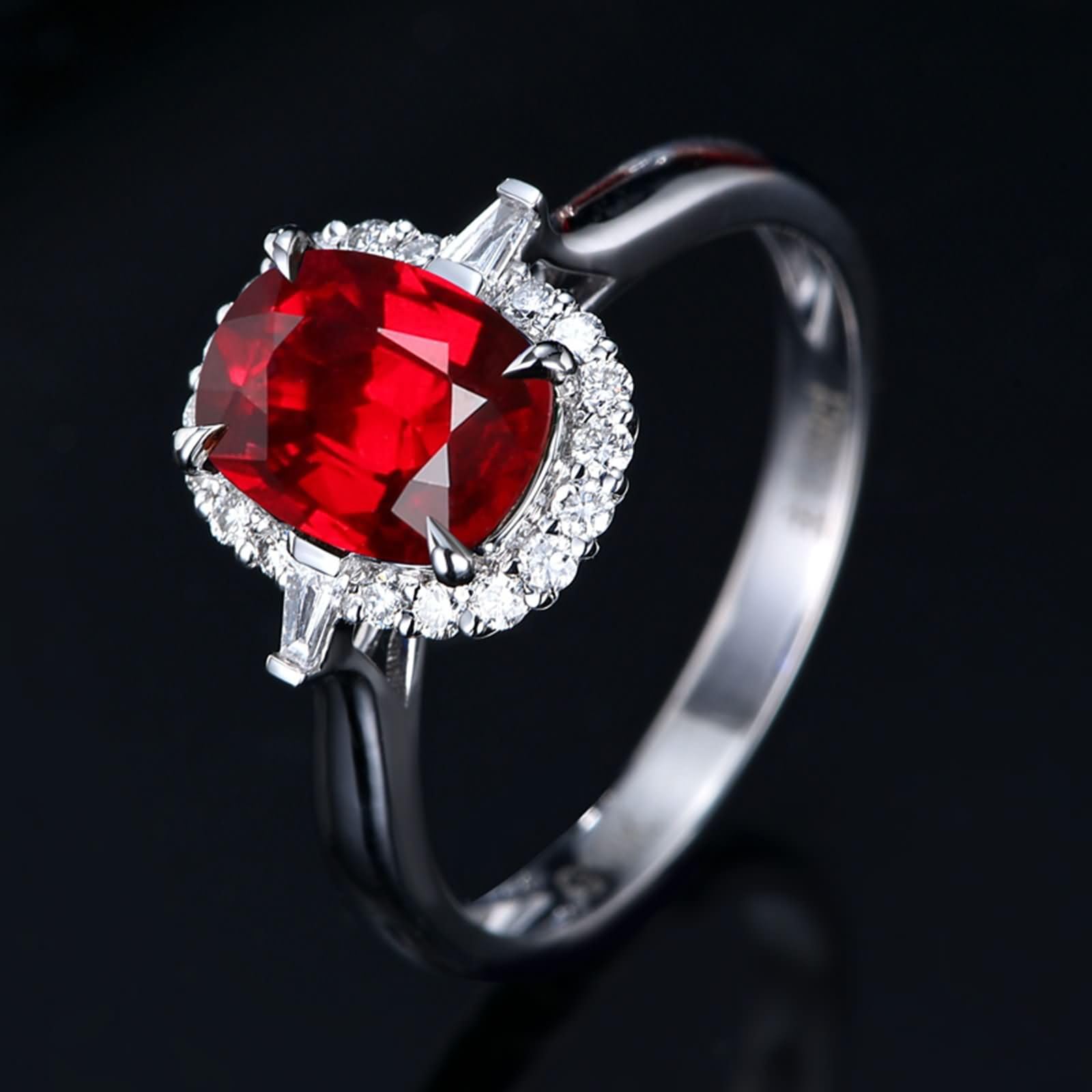Obrączki ślubne damskie 9K / 14K / 18K / 18K, 4 owalne szczęki z 1,01 ct rubinem i diamentem, czerwony srebrny pierścionek z Fediną dla kobiet