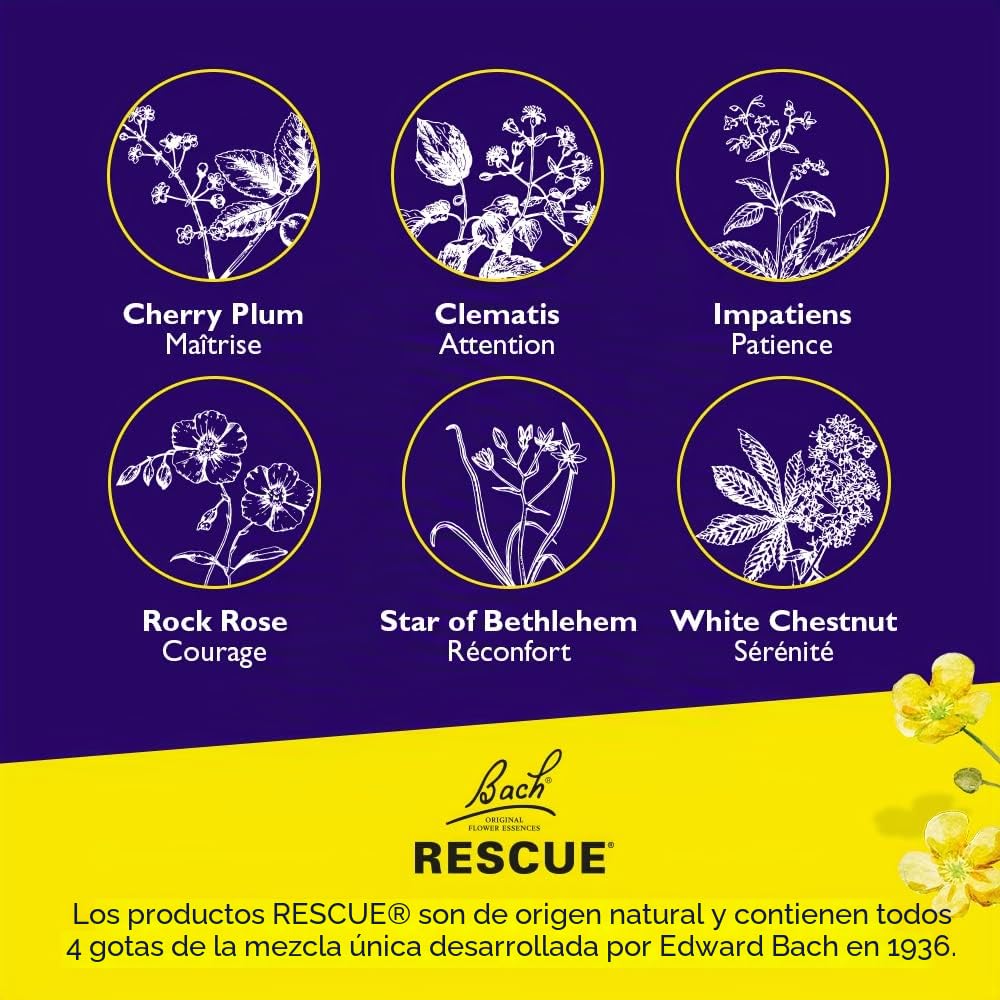 RESCUE NOCHE Spray Sin Alcohol 20 ml, mezcla de 6 flores de Bach Original, para noches serenas, pensamientos inquietantes, cogitaciones, reanudación de trabajo, revisiones