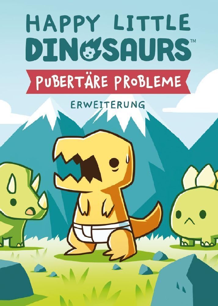 Asmodee Unstable Games, Happy Little Dinosaurs - Pubertary Problems, Expansion, Party Game, Card Game, 2-4 Players, From 8+ Years, 30-60 Minutes, German