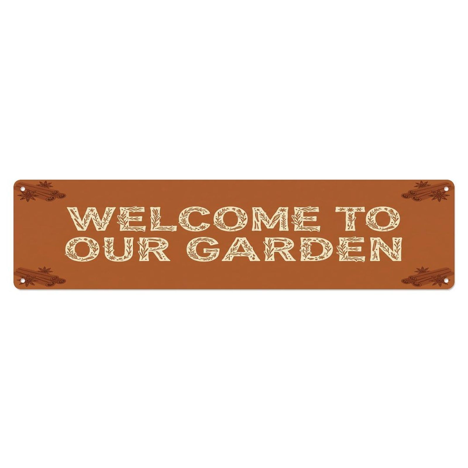 Vintage Welcome to Our Garden Cinnamon Metal Tin Sign
