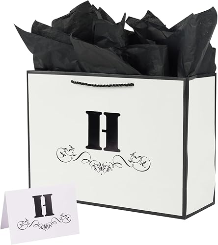 ysmile Bolsa de regalo de letras con papel de envoltura para hombres, mujeres, niños y niñas, bolsa de papel grande de 12 pulgadas de color blanco y