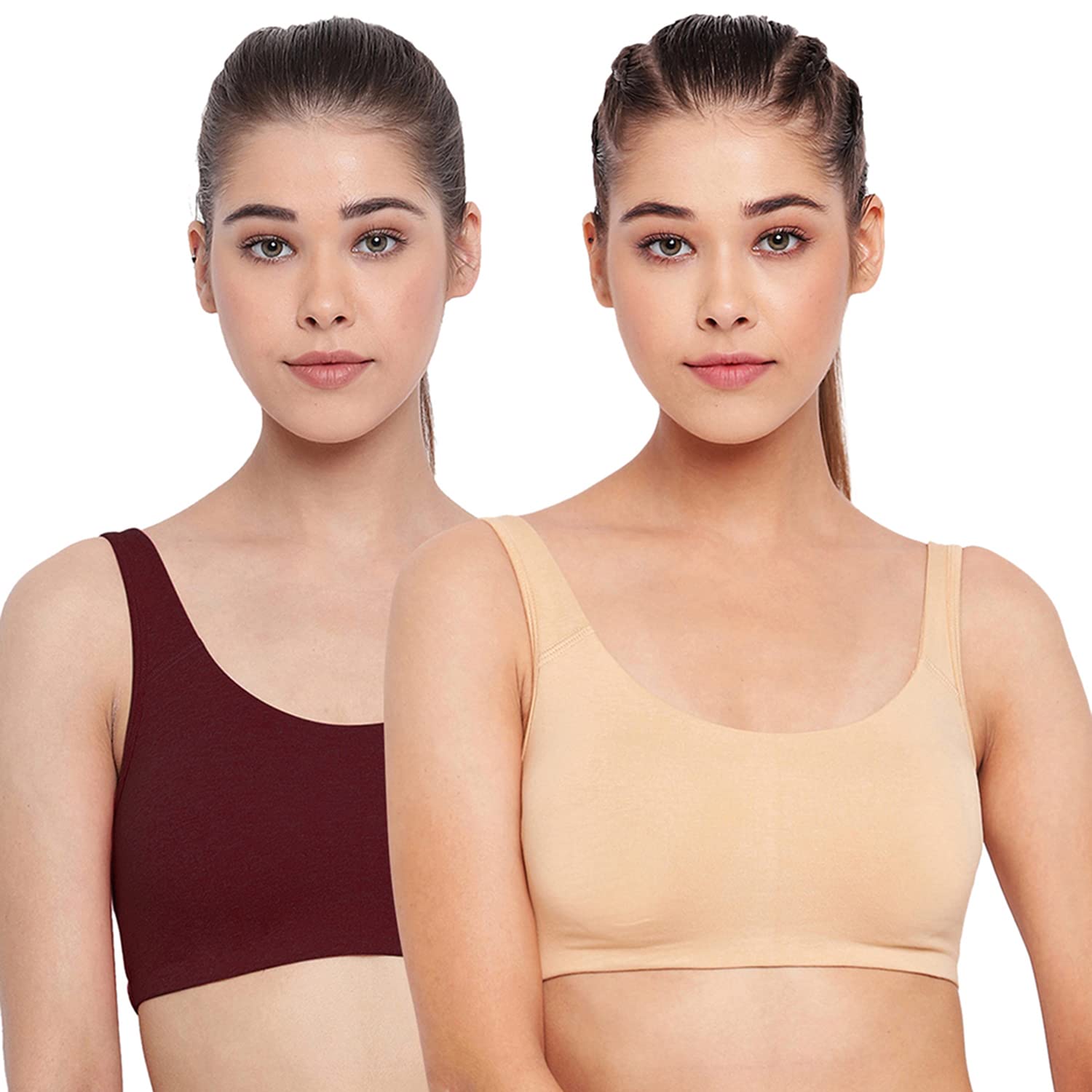 Enamor Women's Non-Wired Non-Padded High Coverage Low Impact Bra, Wine/Skin, L