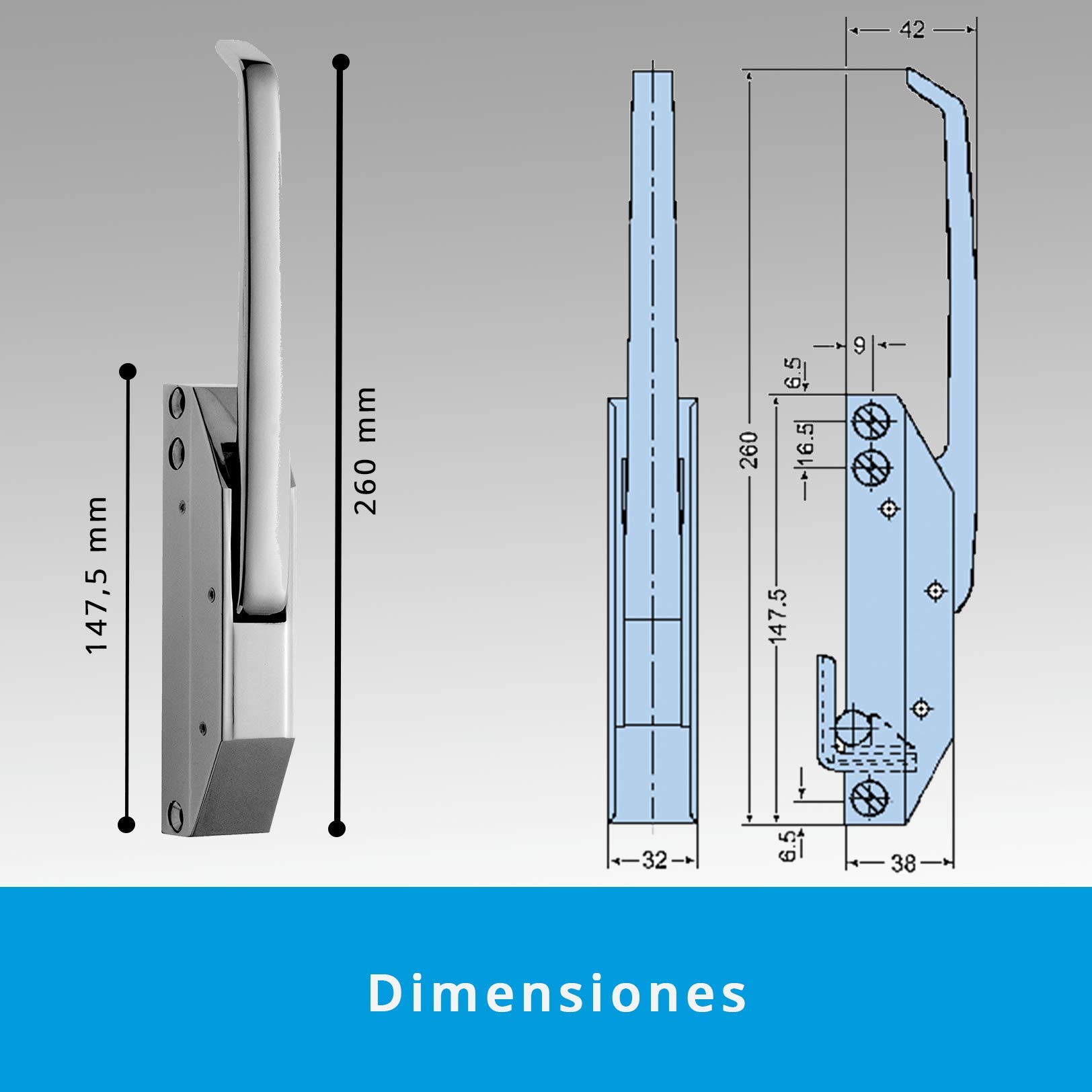 Pack 4 x Cierres Automáticos Verticales Modelo SIN LLAVE Puertas Pequeñas Hostelería | Maneta Nariz Tipo K Epoxi | Fijación Lateral | Intercambiable Derecha e Izquierda | Zamak 5 Cromo Brillo