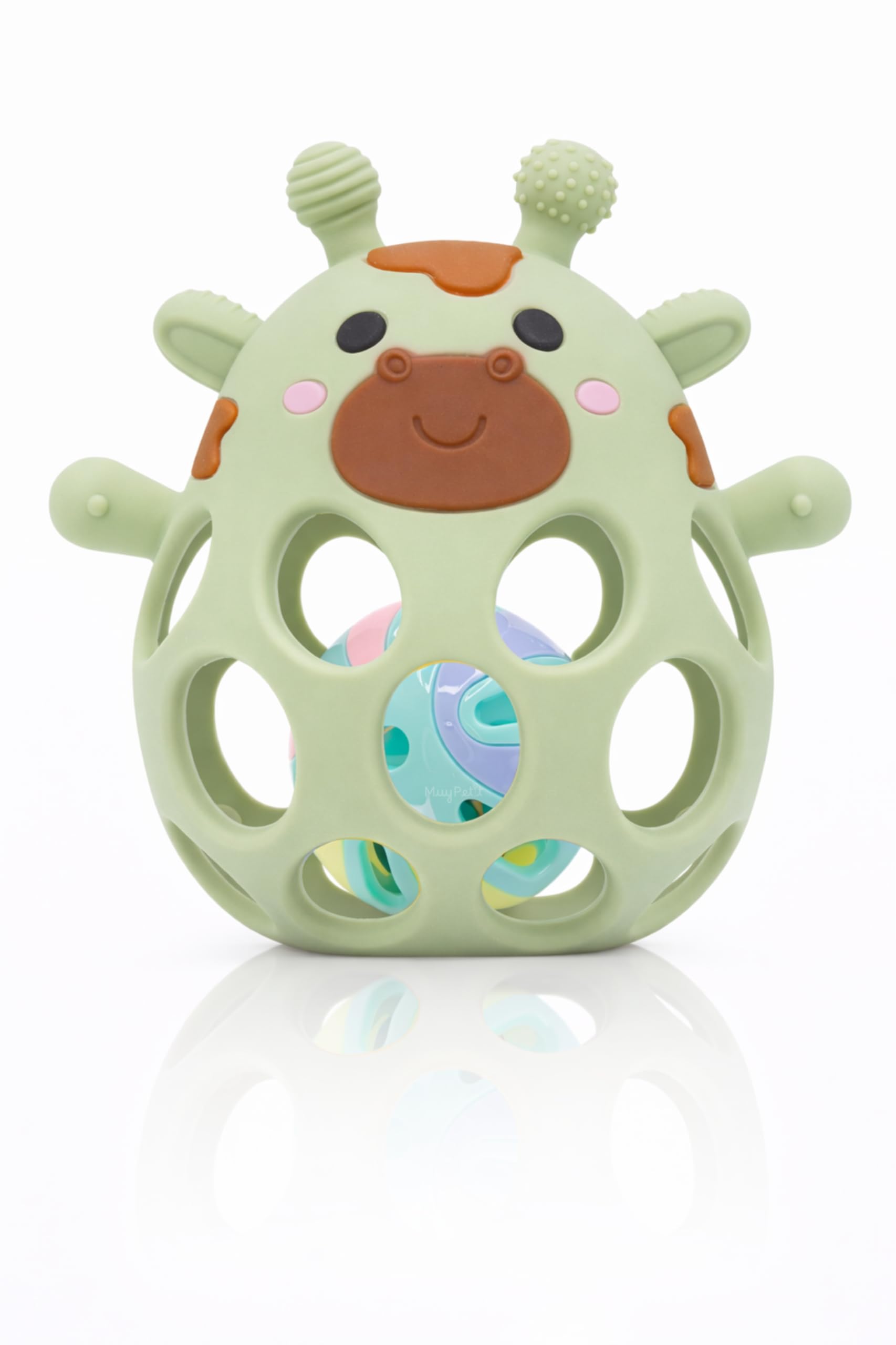MuyPetit Jirafa Sonajero y Mordedor bebé, Libre de BPA y tóxicos (Verde) | Sonajero bebe 0-3 meses, Fácil de agarrar, Juguetes bebes 0-3 meses, Mordedor refrigerante, Regalo para Recién Nacido