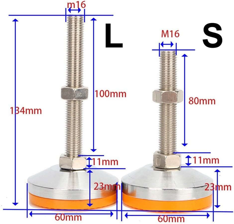 Heavy Duty Stainless Steel Leveling Feet for M16, Adjustable Furniture Support Pads with Non-Slip Shock Absorber Glides, Orange Machine Foot Cups for(M16*100mm)