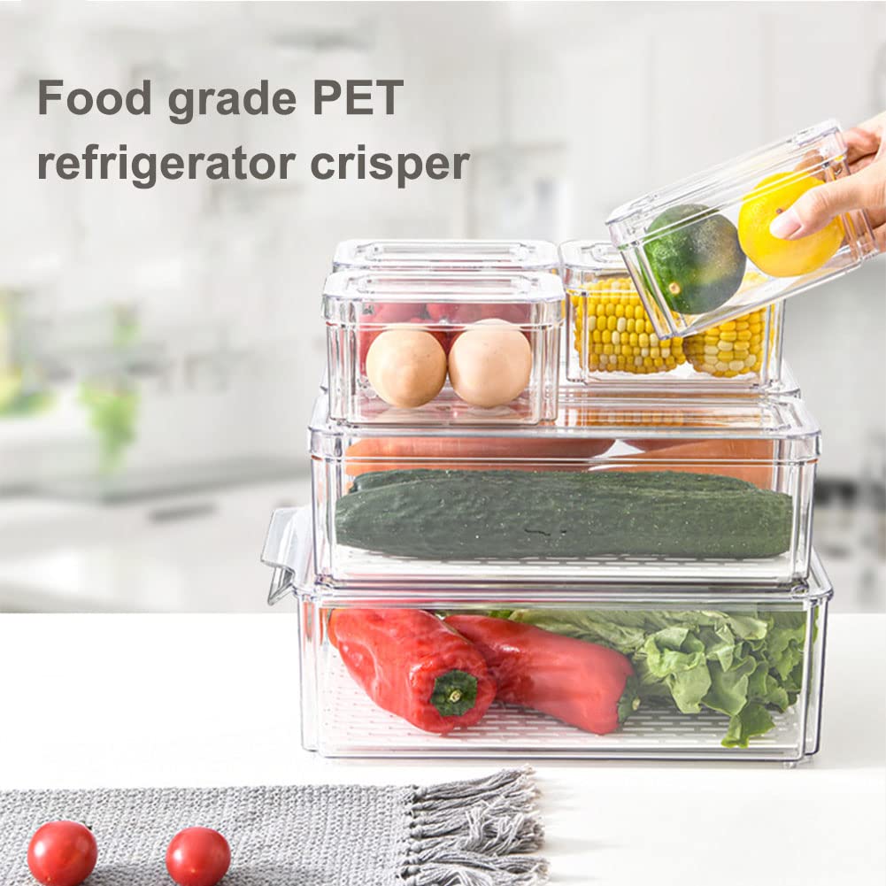 Ulrikco Confezione da 7 contenitori impilabili per frigorifero, con coperchi, in plastica trasparente, senza BPA, per alimenti, bevande, frutta, verdura