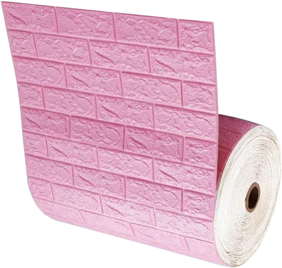3D Faux Brick Wallpaper 27.5x196.8 Inches Waterproof Foam Wall Panels Peel and Stick Wall Tiles for Living Room Bedroom Background - 37.6 Sq. ft (Pink)