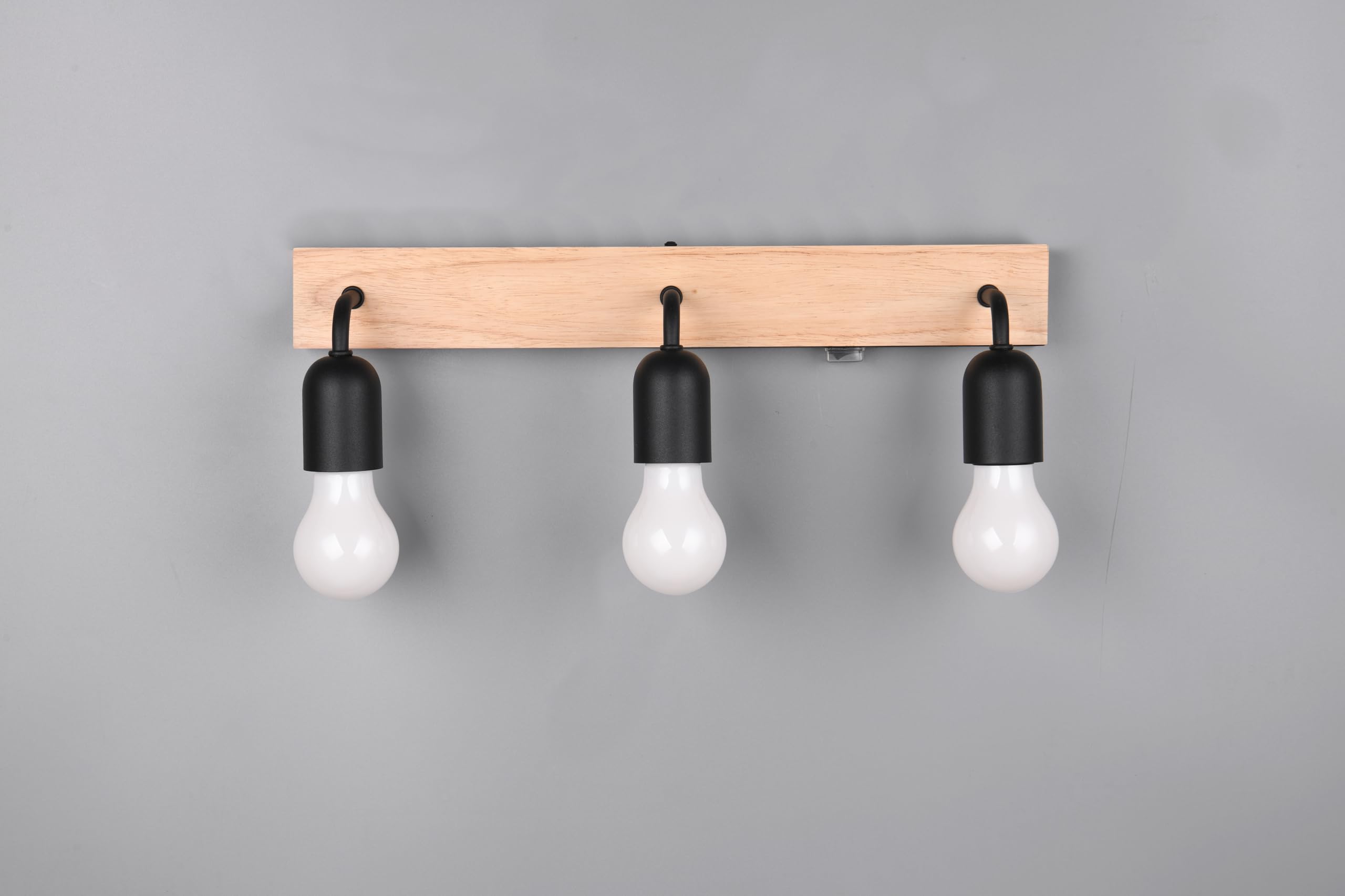 Trio Leuchten Aplique de baño ARTURO 284470332, metal negro mate, madera natural, excl. 3x E27