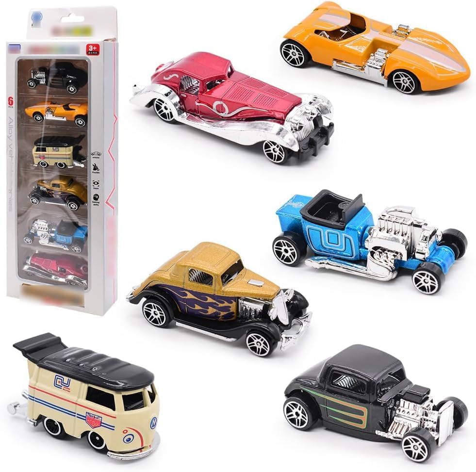 Image of Galaxy Hi-Tech Model Alloy Vehicle Model Vintage Metal Cars 6 Pcs Vehicles, Car Play Set for Toddlers,Boys Die-Cast Car Set, Birthday Decorations Gift Movie Vehicle Racing for Kids, Multicolor