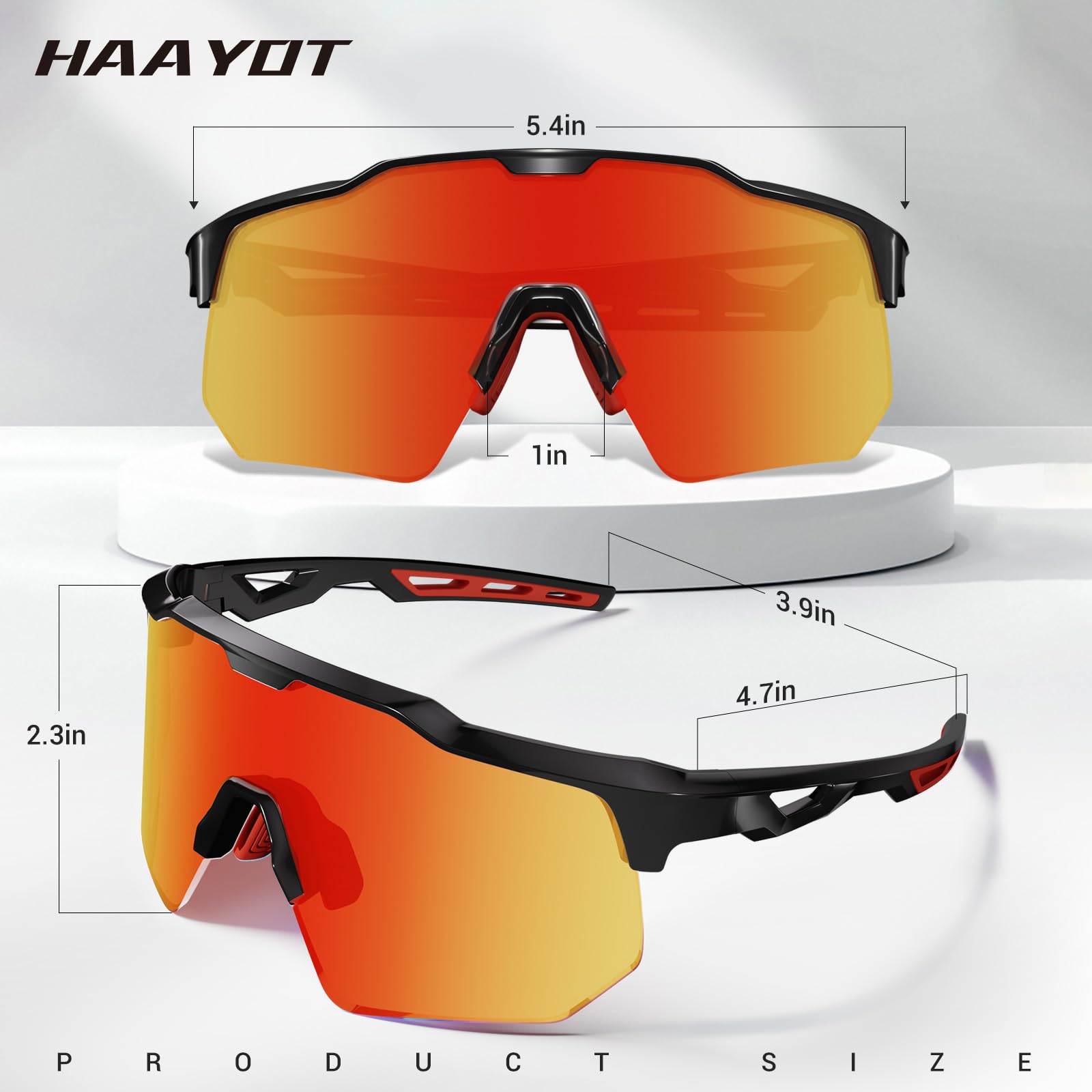 HAAYOT Occhiali da sole sportivi rapidi polarizzati occhiali da ciclismo da uomo e da donna, 5 lenti intercambiabili, protezione UV al 99%, occhiali leggeri TR90 per ciclismo, colore nero e rosso
