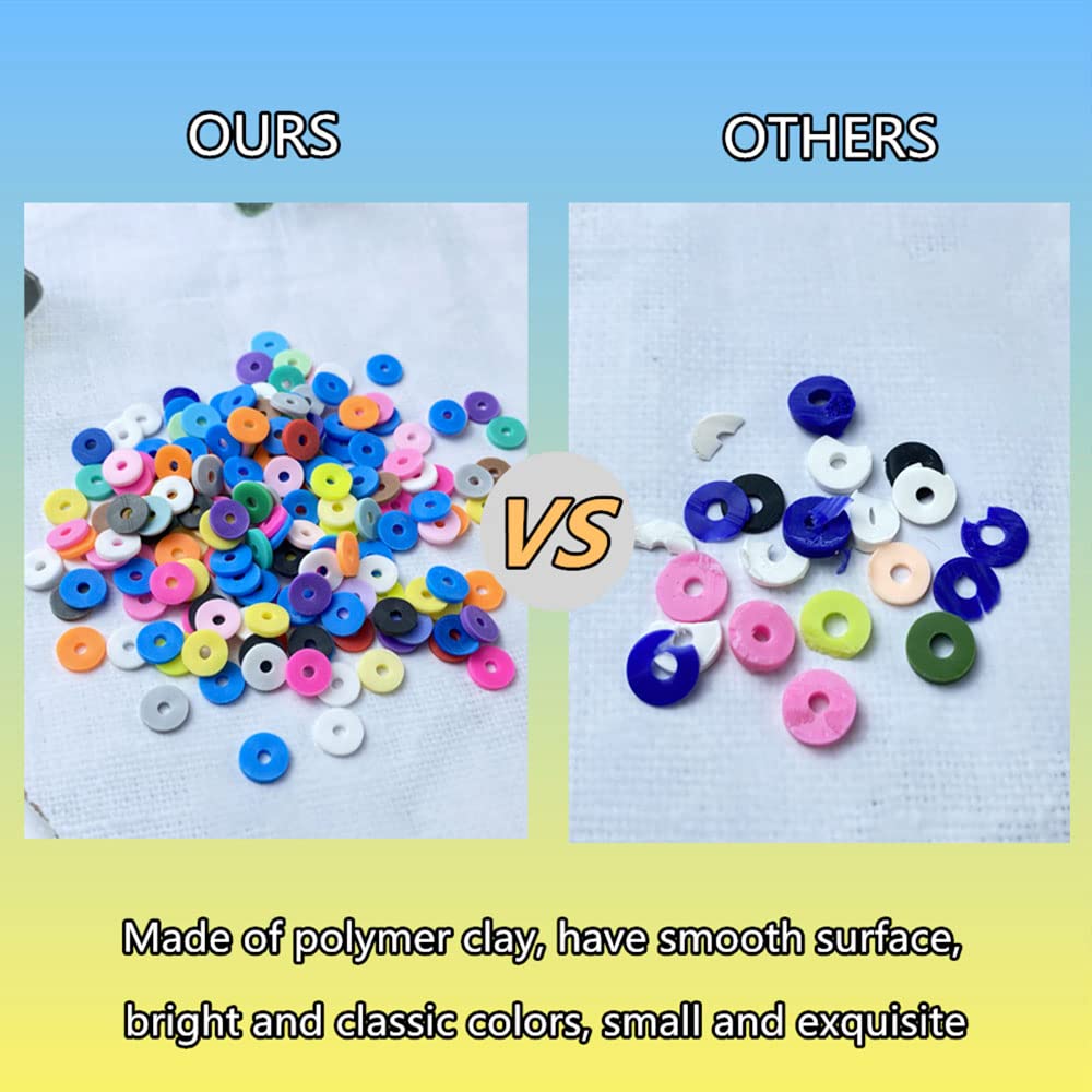 Jmassyang 5000 cuentas de arcilla polimérica de 6 mm, cuentas Heishi planas redondas de vinilo hechas a mano, cuentas espaciadoras sueltas para hacer joyas, pulseras, collares, aretes, colgantes,