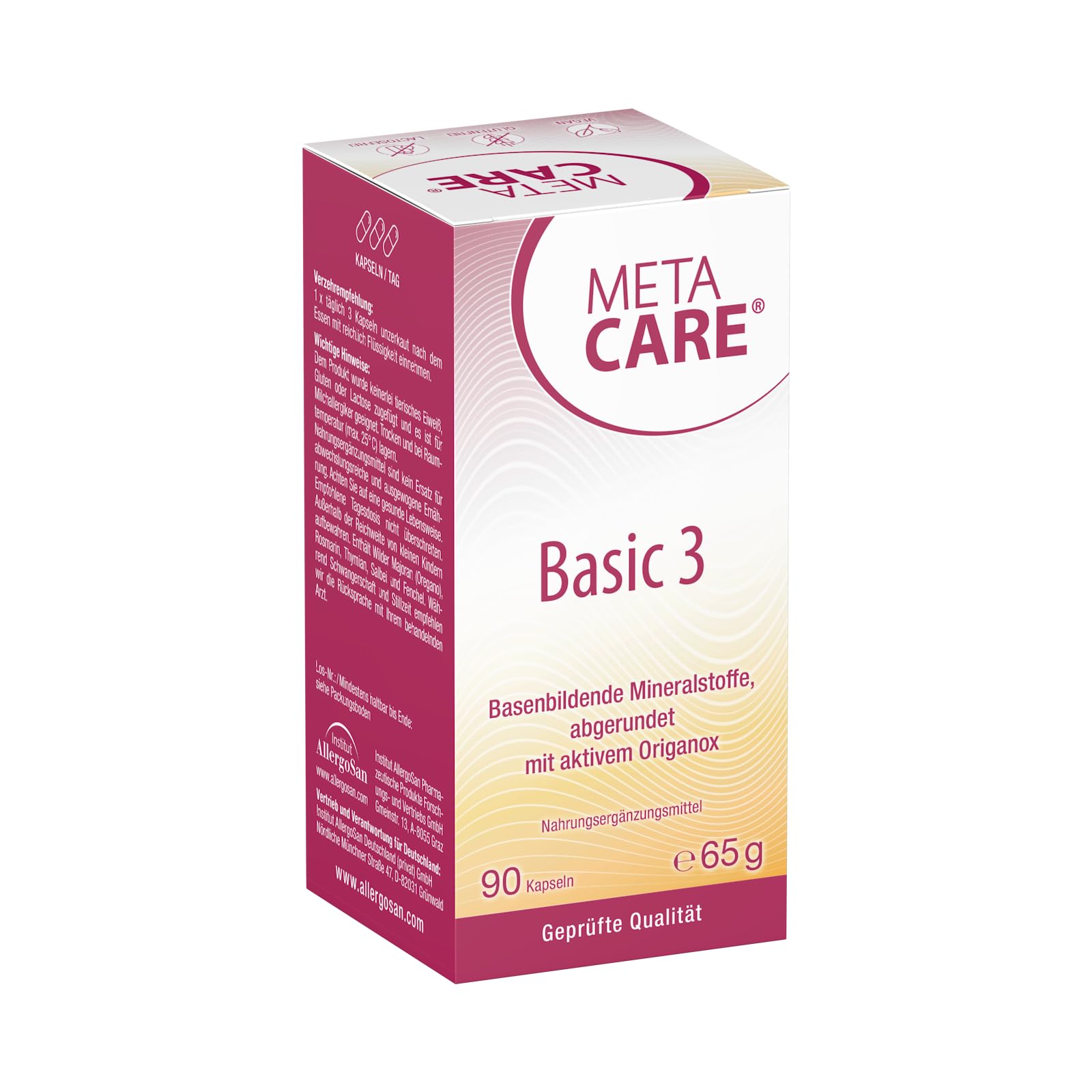 Basic 3 - Basische Mineralstoffe mit ausgewählten pflanzlichen Extrakten - Ideal zur gezielten Basenzufuhr - Abgerundet mit aktivem Origanox - 90 Kapseln