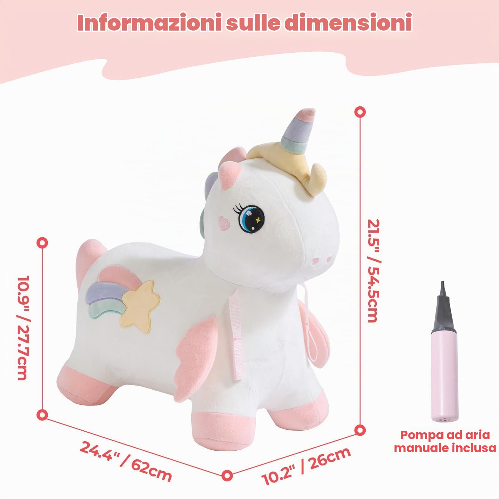 FUNLIO Cavallo a Dondolo Unicorno, Gonfiabile per Bambini 1,5-5 Anni, Rivestimento Rimovibile e Lavabile, Giocattolo Cavallo Unico, Certificato CPC & CE