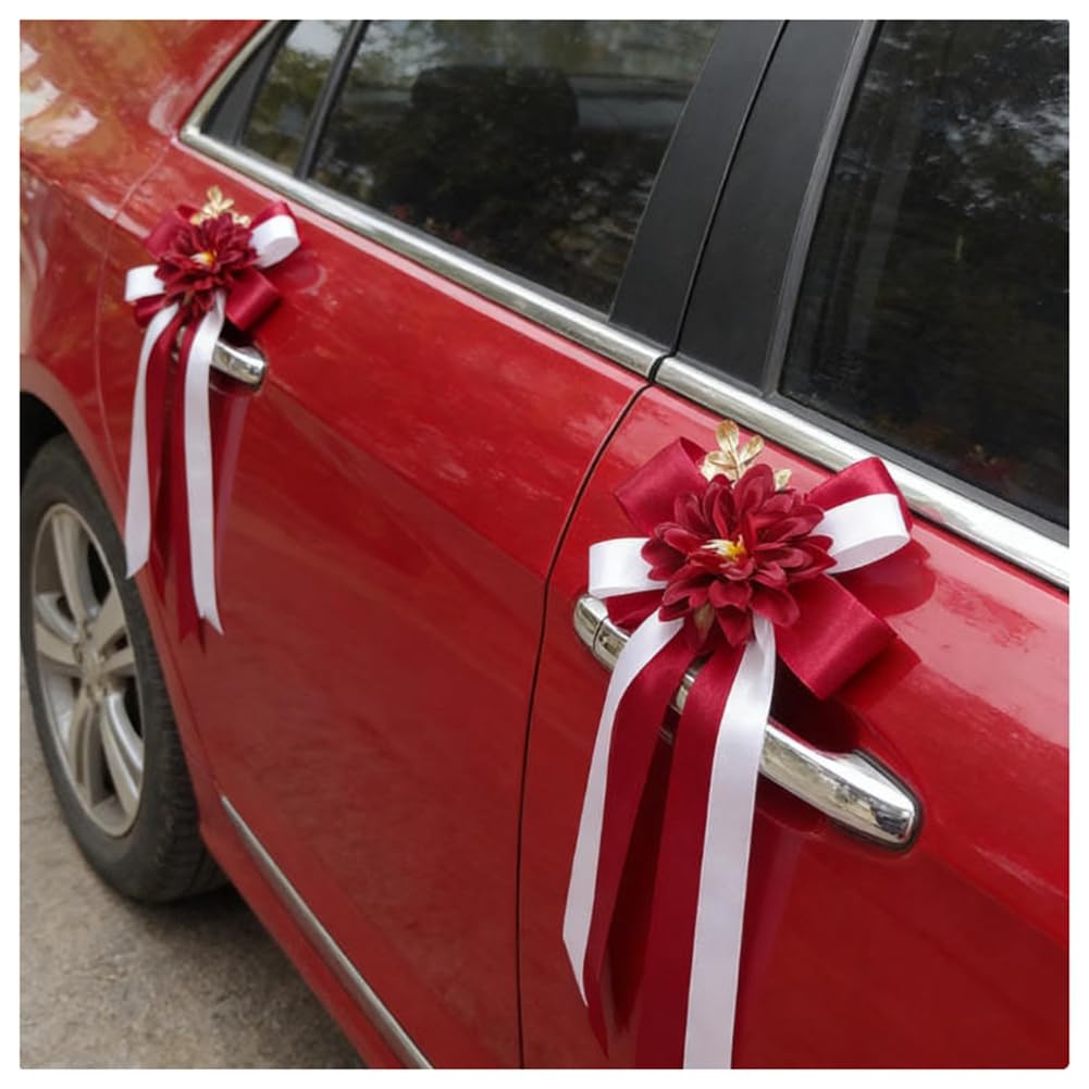 Autoschleifen Künstliche Blume Hochzeit Autoschmuck Simulation Blumen Rückspiegel Türgriff Blume Schleife Dekoration mit Saugnäpfe Hochzeitsauto Deko für Hochzeits Auto Stuhl Party 5# 24 Stück