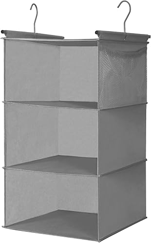 MAX Houser Organizador de armario colgante de 3 niveles con barra de ropa, 2 bolsillos laterales, 3 estantes organizador de suéter colgante (beige)