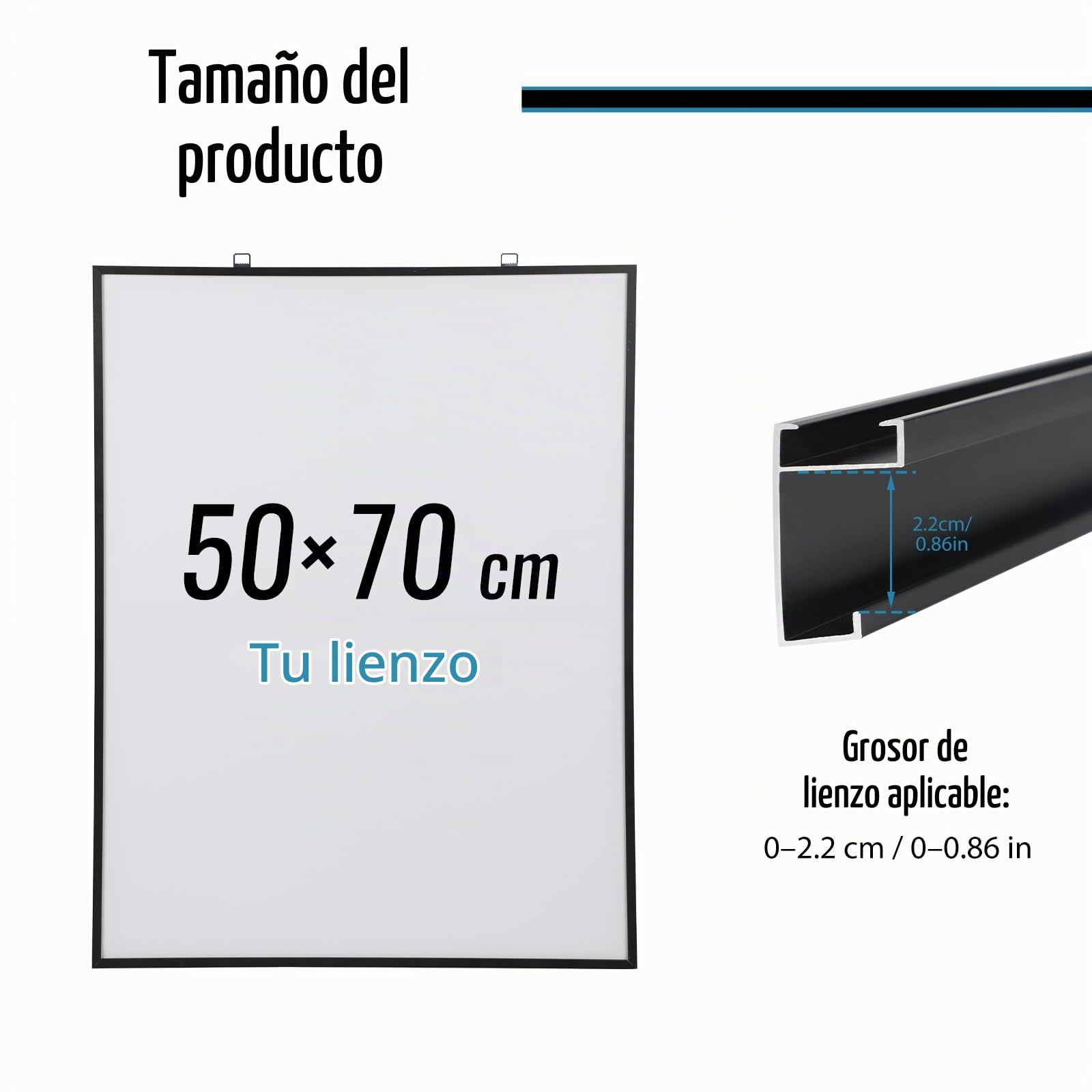 Marco de lona, marco de aluminio, barras de bastidor de lona, sin necesidad de taladrar, marcos de fotos negros modernos para colgar en la pared, marcos flotantes para obras de arte pinturas al óleo