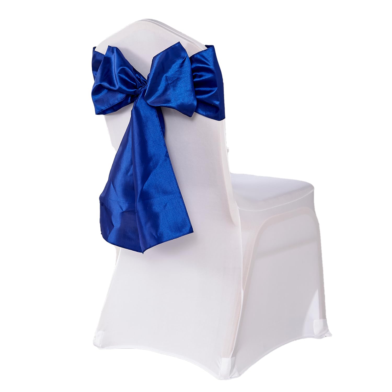 Elegant Event Essentials - Set of 100 - Taffeta Chair Sashes - Bow Tie - Wider Fuller Chair Cover Decor for Wedding Decorations, Birthday, Banquets, Reception & Party Events - Ribbon - Royal Blue
