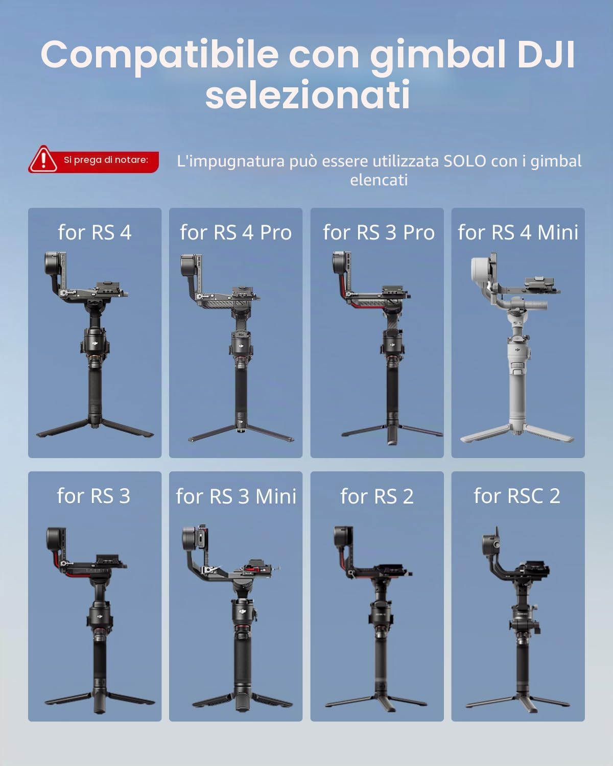 SmallRig Impugnatura Gimbal con Tracolla per DJI RS 2 / RSC 2 / RS 3 / RS 3 Pro/RS 3 Mini/RS 4 / RS 4 Pro/RS 4 Mini, Impugnatura Regolabile per Riprese dal Basso, con Attacco QD