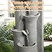 TOBYUL Outdoor/Indoor Water Fountain with LED Lights and Pump, 5-Tiers Cascading Bamboo Joint Design Bowls Garden Fountains Waterfall, Freestanding Resin Fountain for Patio, Garden, Porch (Light Gray)