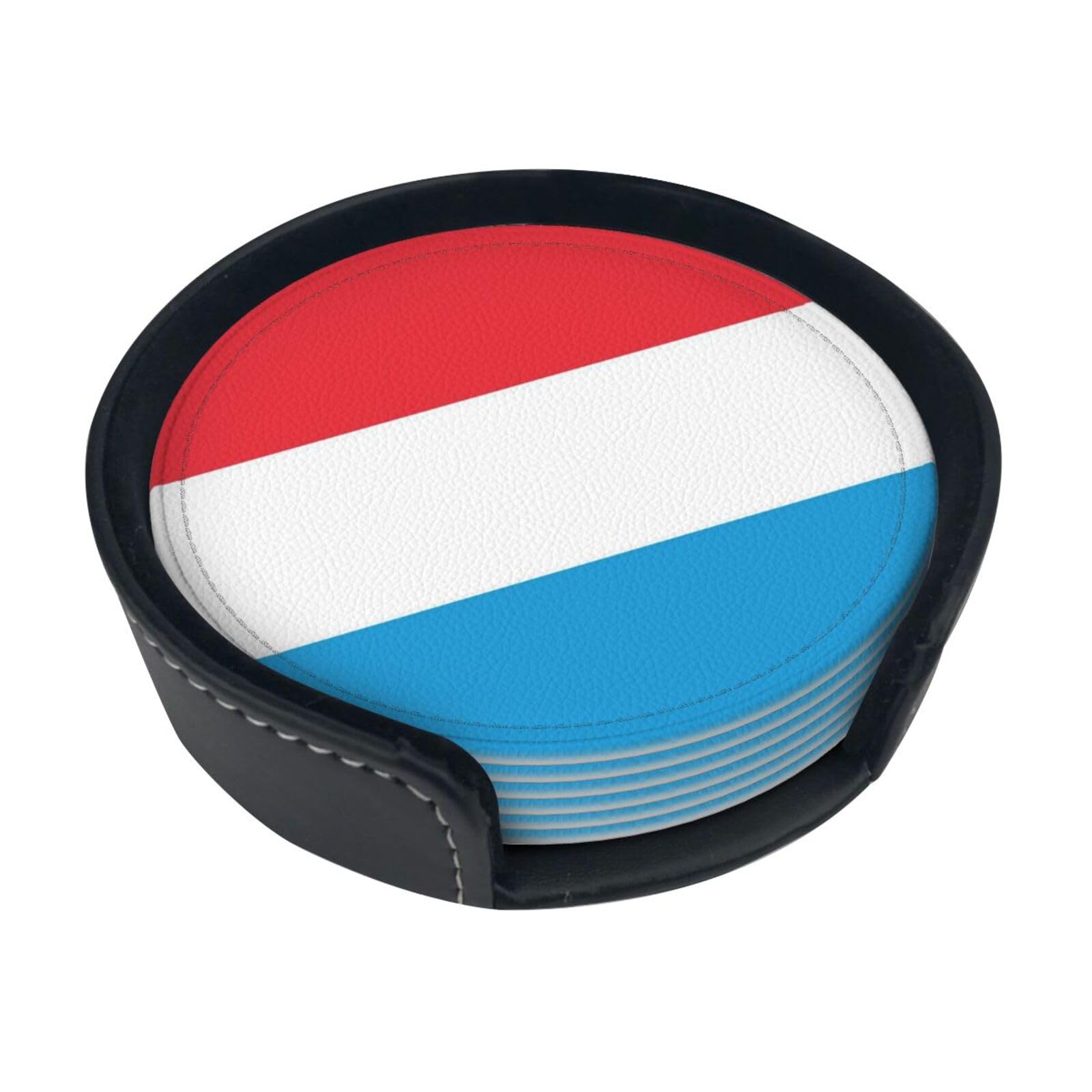 Flag of Luxembourg Leather Coasters-Set of 6 with Storage Holder