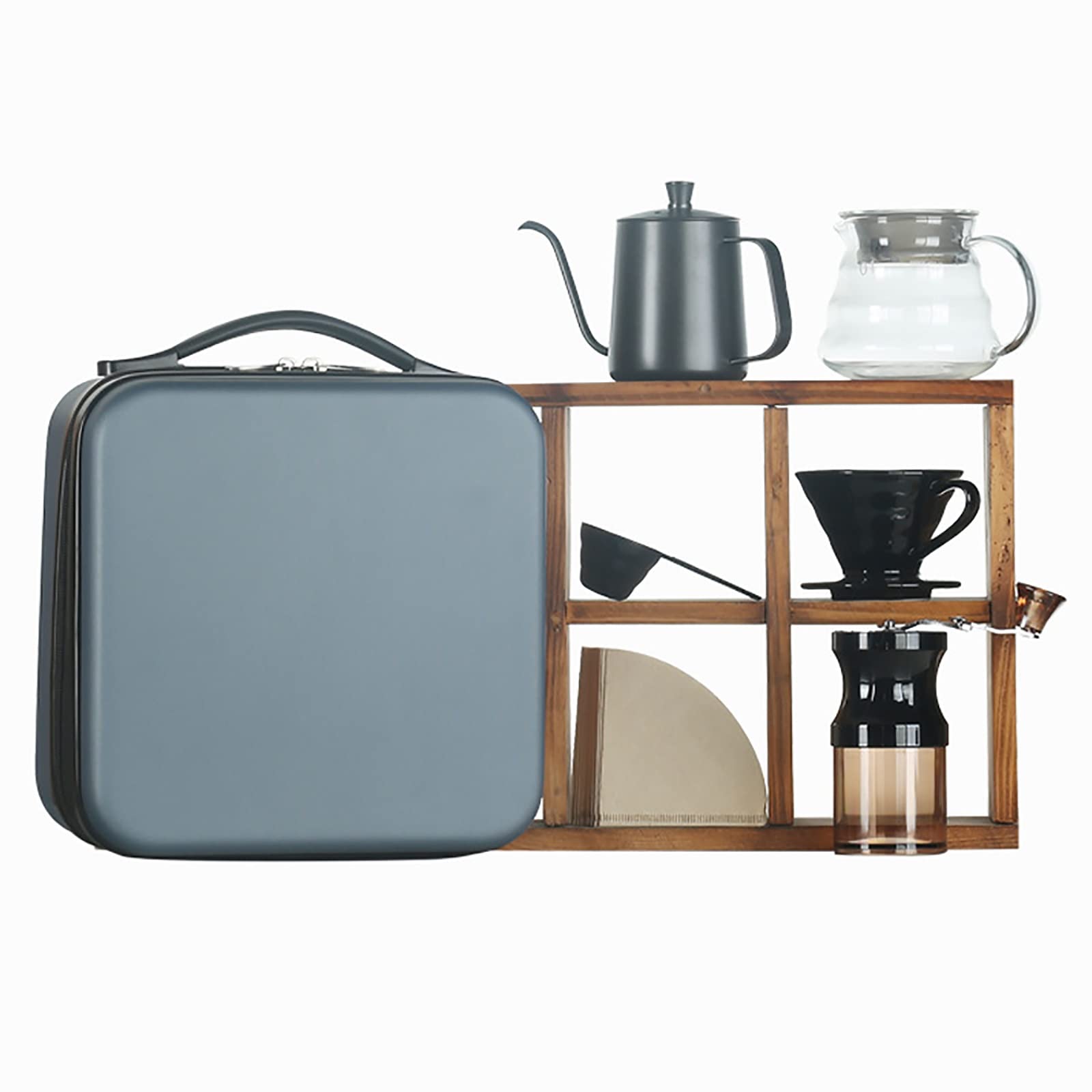 Ekspres do kawy zestaw upominkowy 304 czajnik gęsia szyja młynek do kawy V60 Dripper Brewer Filtry do serwowania kawy Torba podróżna Wszystko w 1 Akcesoria do kawy Narzędzia (rozmiar: F)