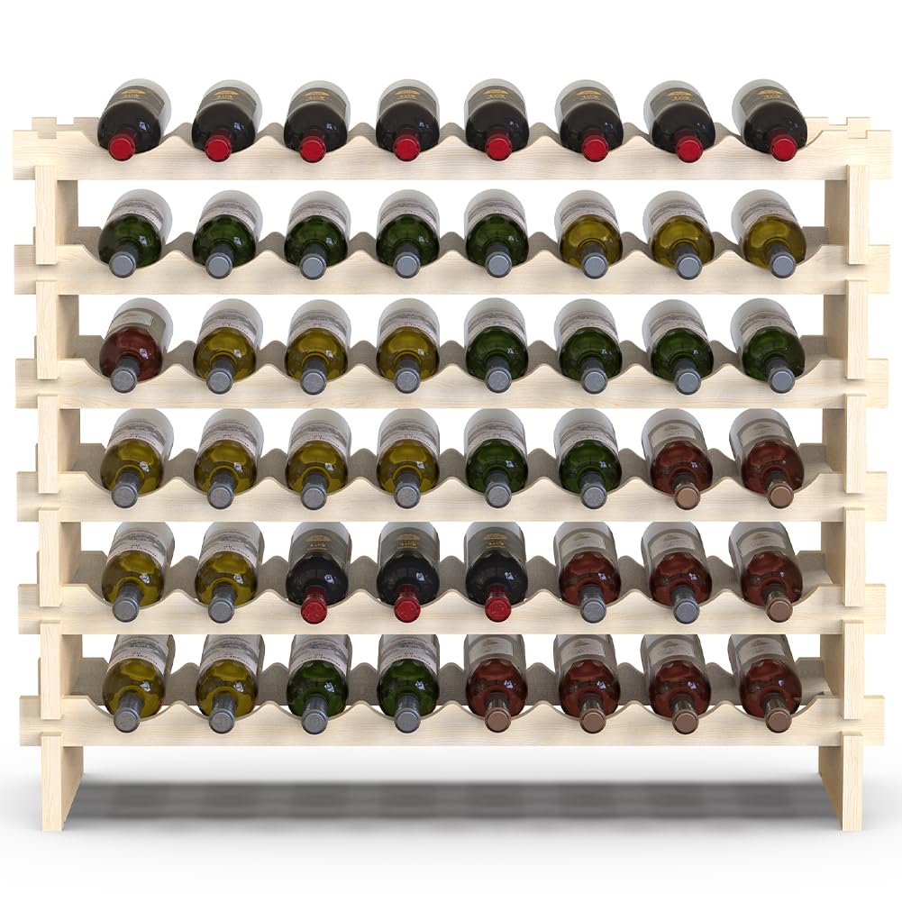 BAKAJI Cantinetta Portavino in Legno con 48 Scomparti Porta Bottiglie di Vino, Champagne, Portabottiglie da Terra, Cantina Angolo Bar per Salotto, Cucina, Bistrot, Ristorante 90 x 30 x 81 cm