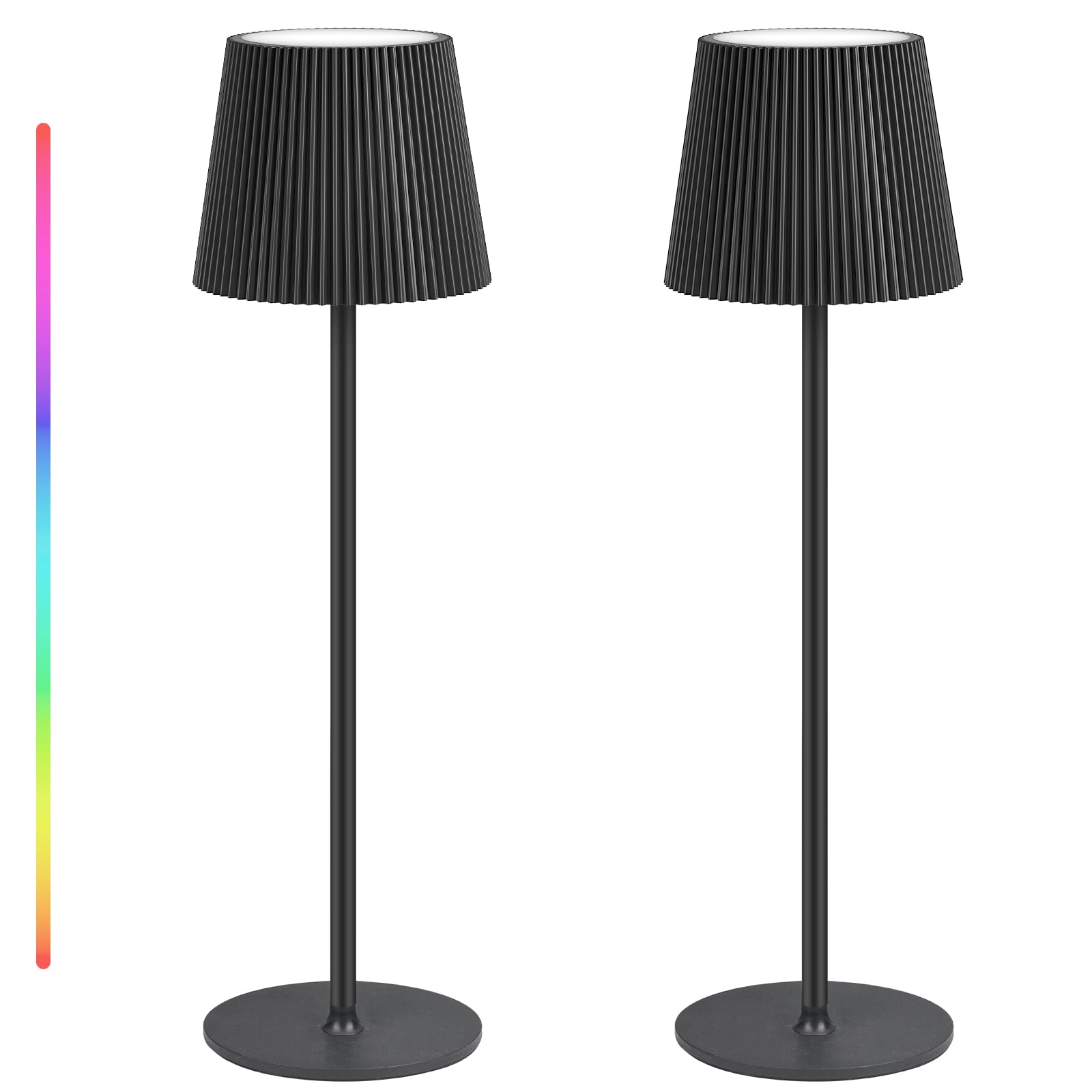 Sunlary 2 Piezas Lámpara LED de Mesa Recargable Inalámbrica, RGB Cambio de Color Lámpara de Noche Regulable Táctil, Lamparas Sin Cables para Dormitorios Salón Bares, Interior y Exterior, Negro