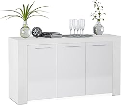 duehome | Sideboard, Modern Buffet, Dining Side Cabinet, Dara Model, Artik White, Dimensions: 144 cm (L) x 42 cm (D) x 80 cm (H)