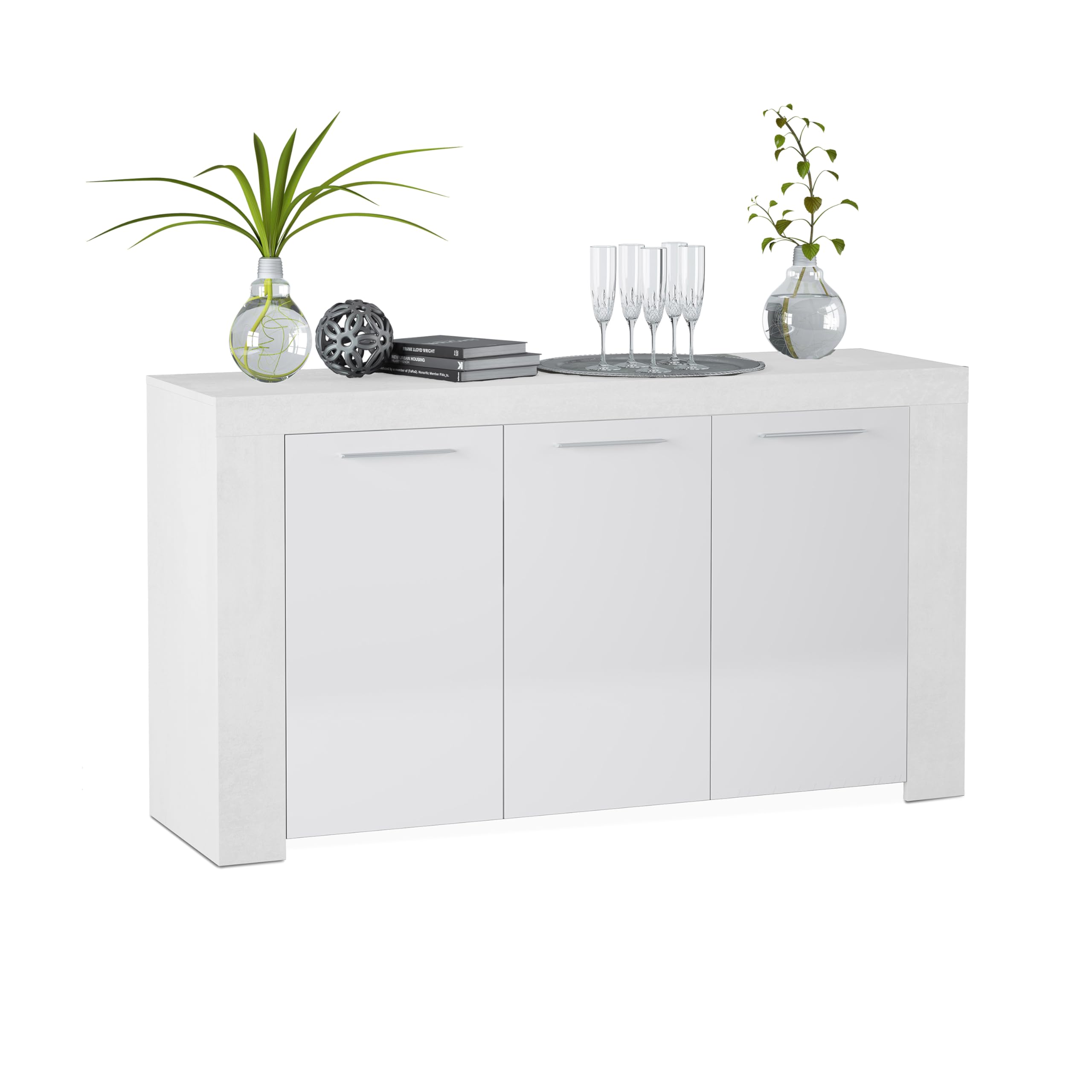 Aparador blanco Artik Dara de 144 cm mueble auxiliar de comedor