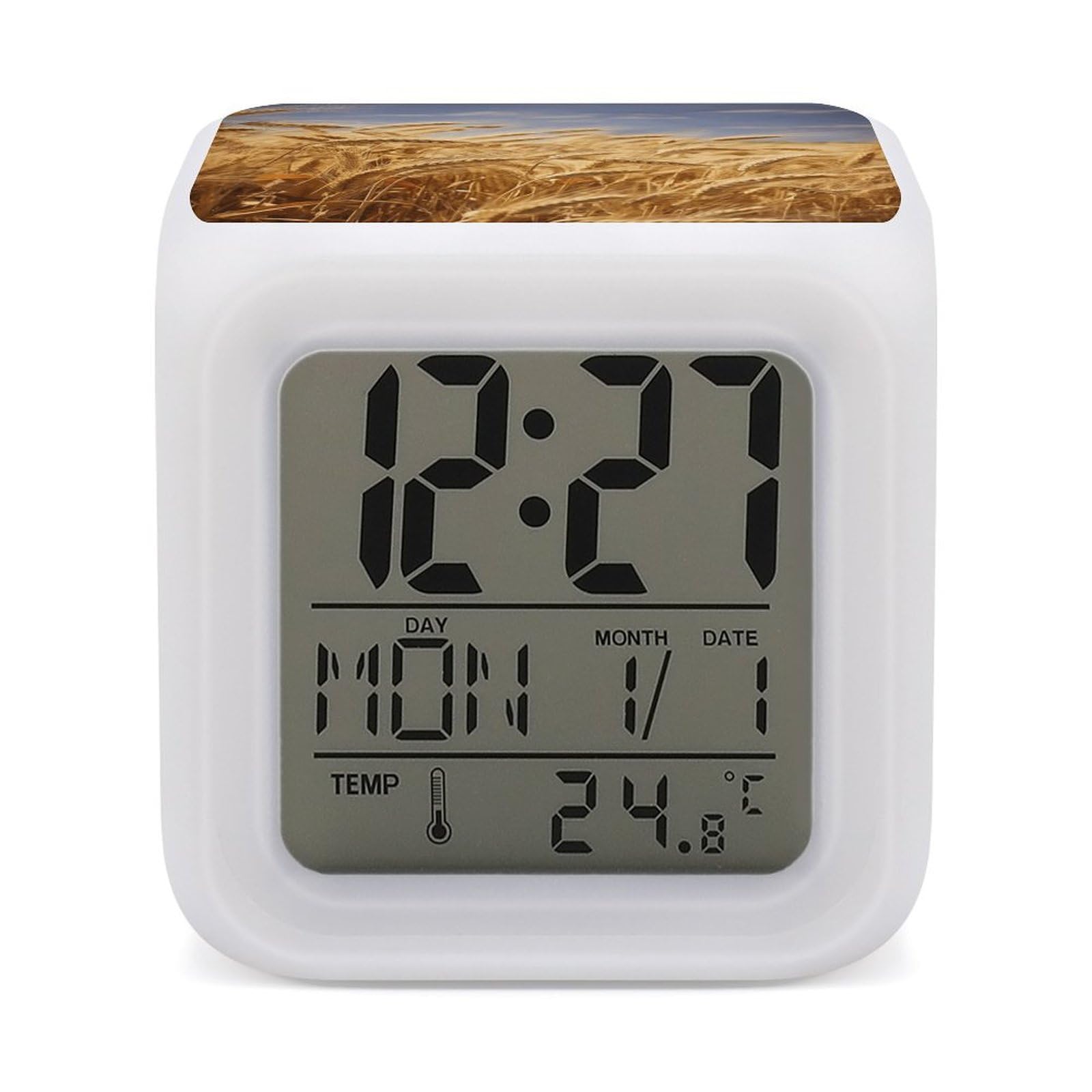 VstaDank Wheat Harvest Alarm Clock 7 Color Changing LED Wake-Up Clocks Printed Home Decoration Multi-Color Night Light Digital Alarm Clock with Temperature Display for Home Office