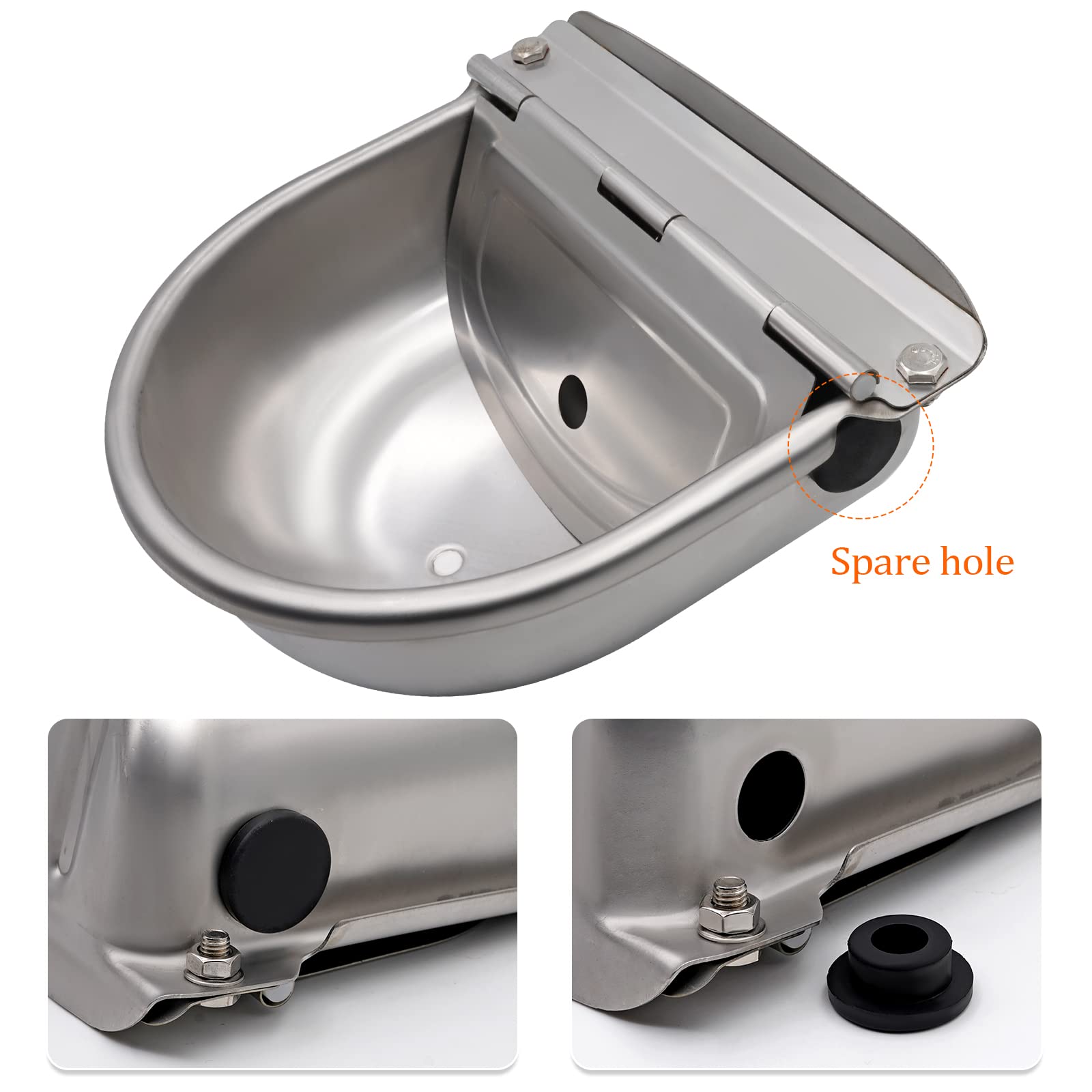 Abreuvoir Automatique en Acier Inoxydable avec Flotteur de Valve en Laiton, Connecteur en Laiton et Bouchon de Vidange Abreuvoir pour Bétail, Chien, Chèvre, Cochon