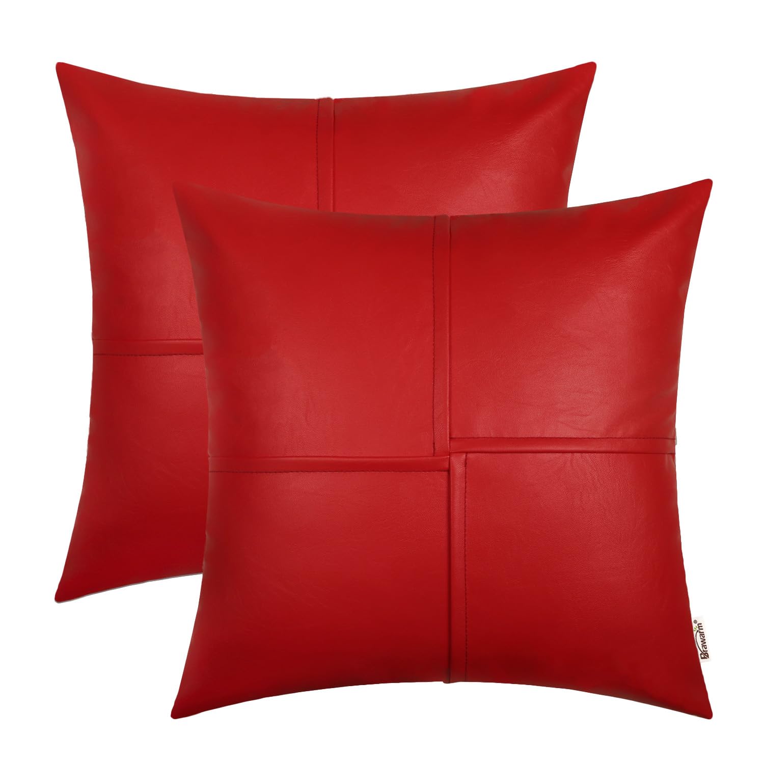 BRAWARM Faux Leather Throw Pillow Covers 16 X 16 Inches, Christmas Red Leather Pillow Covers Pack of 2, Hand Stitched Leather Decorative Throw Pillows