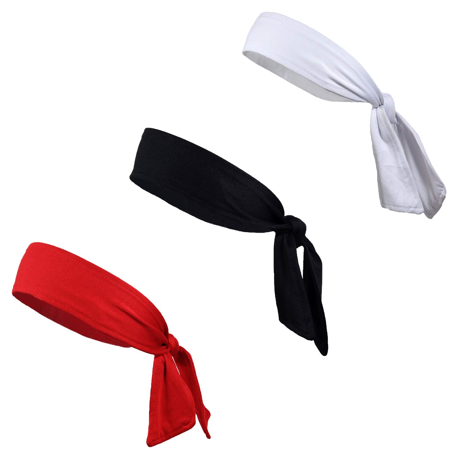 Kenz Laurenz Tie Back Headbands Moisture Wicking Athletic Sports Head Band You Pick Colors (3 Pack Bk/Rd/Wh)-image-16