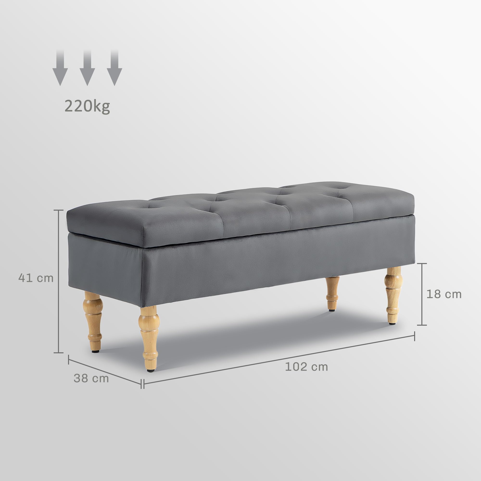 HOMCOM 2-en-1 Banco de Almacenaje de Terciopelo 38L 102x38x41cm Gris | Banquette terciopelo, Banco almacenaje, Estilo medieval, Tapa acolchada con bisagras, Patas madera, Mueble entrada