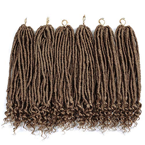 6 Packs Faux Locs Crochet Hair Straight Goddess Locs with Curly Ends Synthetic Braiding Hair Extensions (18 inch, 27)