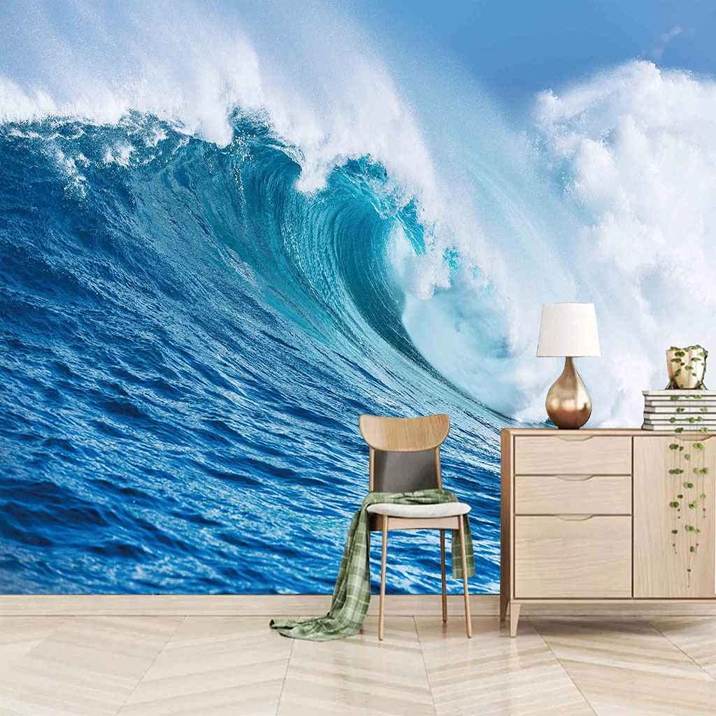 Effet poster géant mural 3D et toile adhésive vague bleue pour décoration