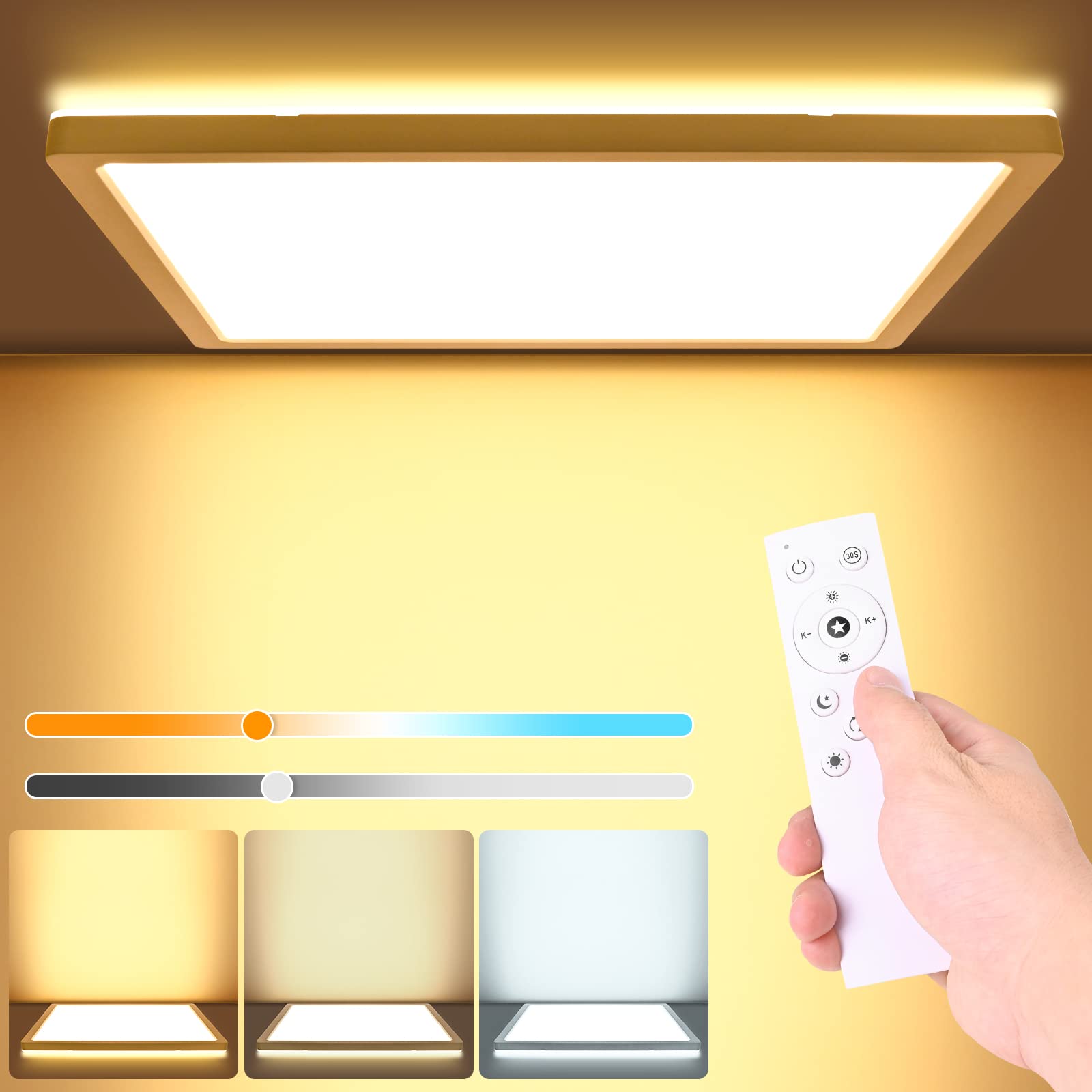 LEZOE LED Ceiling Light Dimmable with Remote Control, 24W 2400lm, LED Ceiling Lamp Dimmable 3000-6500K, LED Panel for Bathroom, Bedroom, Living Room, Kitchen, Basement, Hallway, Balcony 30x30x2.5cm — image 1