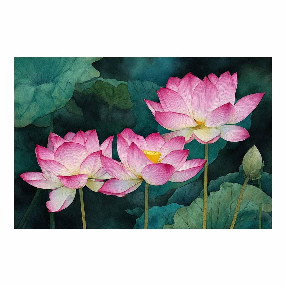ZAMAEIU Natural Scenery Painting Painted Lotuss clusters Pictures Artwork, Contemporary Wall Art Large Size, Room Aesthetic Home Decor,Living Room,Bedroom(pink)-80x120cm Unframed