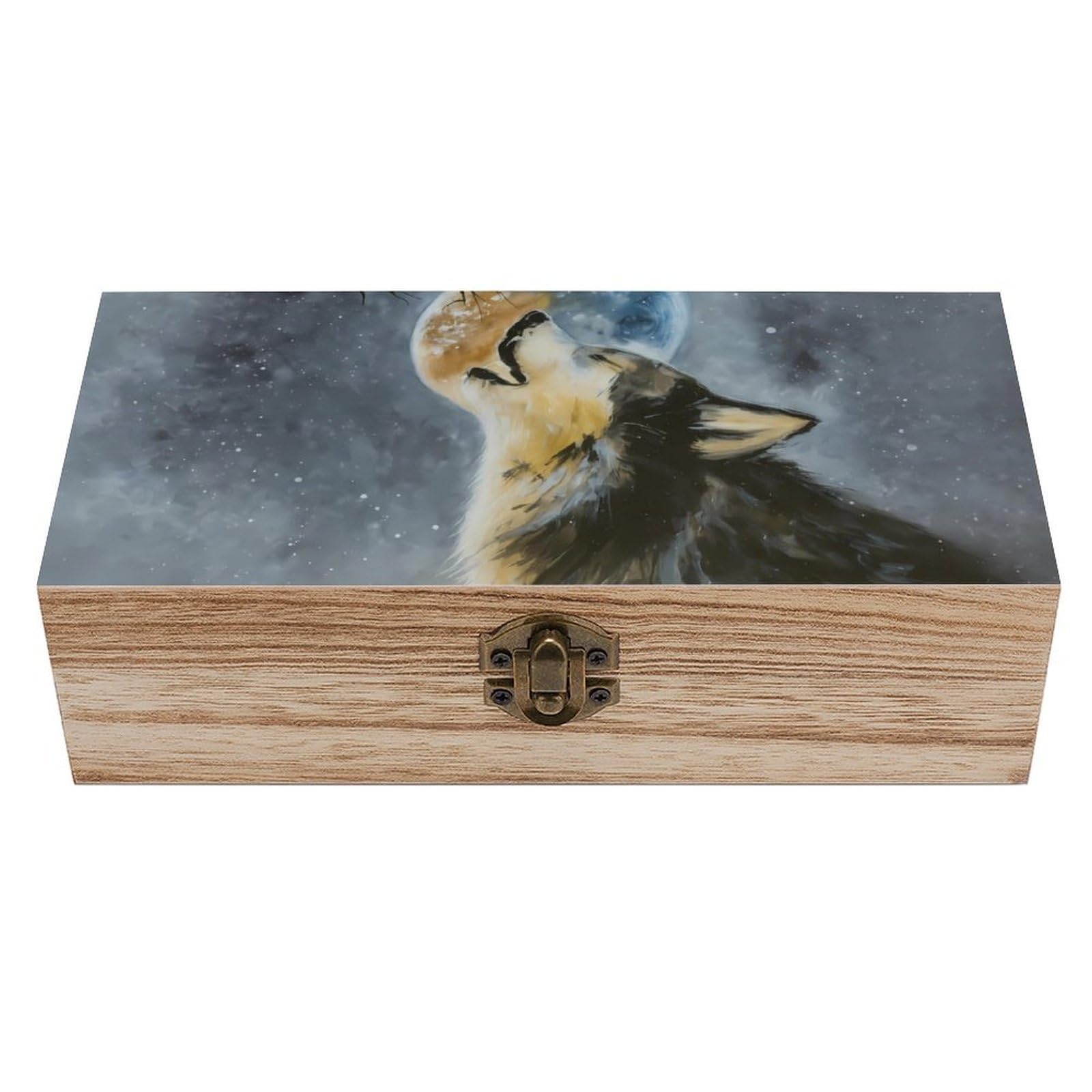 HLBSDM Moonlit Howling Wolf Retro Wooden Storage Box Jewelry Art Gift Boxs Decorative Keepsake Boxes
