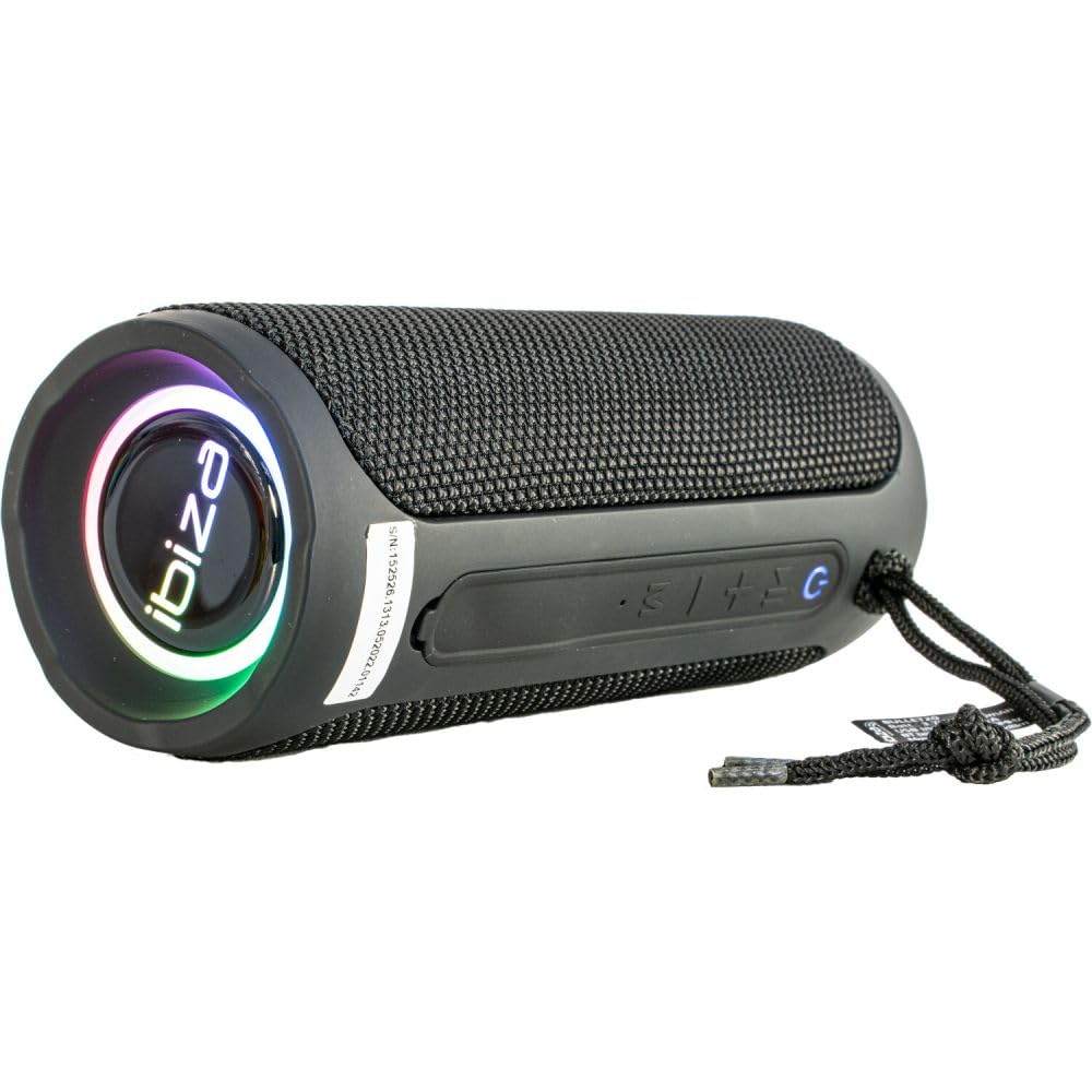 Ibiza - BULLET20-20W przenośny głośnik Bluetooth 360°, zasilany bateryjnie, z pierścieniami świetlnymi LED i funkcją TWS - Czarny