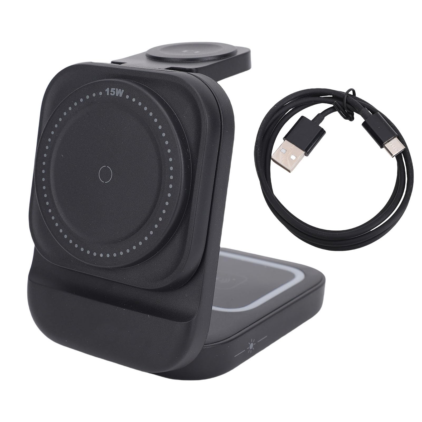 Fockety Caricatore Wireless 3 in 1, Supporto Magnetico Pieghevole a | con luce notturna ambientale, per telefono, auricolari, smartwatch, ufficio in casa, comodino