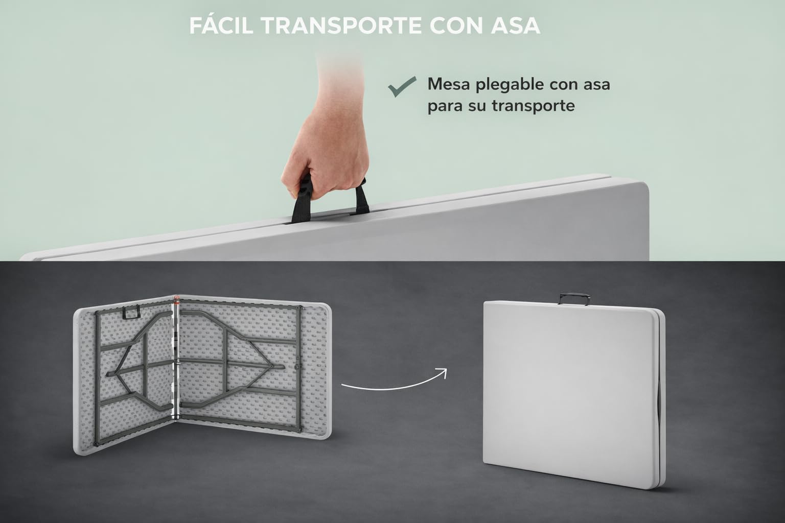 DUPI Mesa Plegable Portátil Maleta para Camping y Eventos | Fácil Transporte y Almacenamiento | Resina Fácil de Limpiar | Bloqueo de Seguridad y Asa | (Blanco, 180 cm)