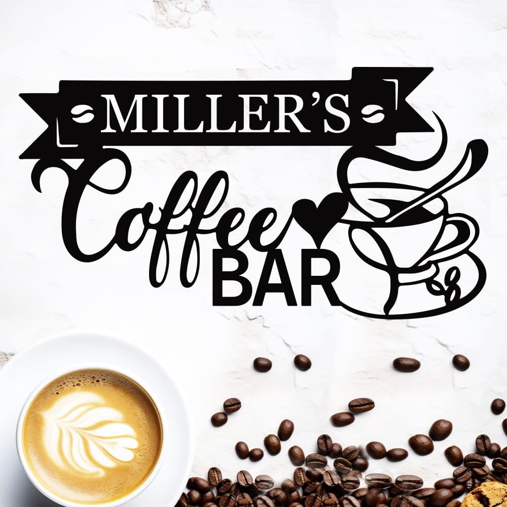 Personalized Coffee Bar Name Signs, Custom Coffees Bar Wall Decor, Personalized Coffee Kitchen Metal Sign Wall Décor, Fathers Day, Gift for Mom,
