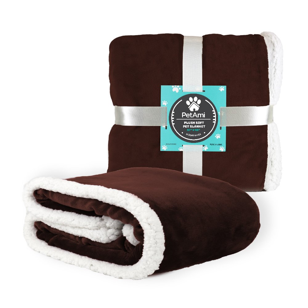 Premium Plush Soft Sherpa Pet Dog Blanket by PetAmi | Soft, Cozy, Comfortable, Lightweight Microfiber | Ideal for Dog, Cat, and Pet (50" x 40", Brown)