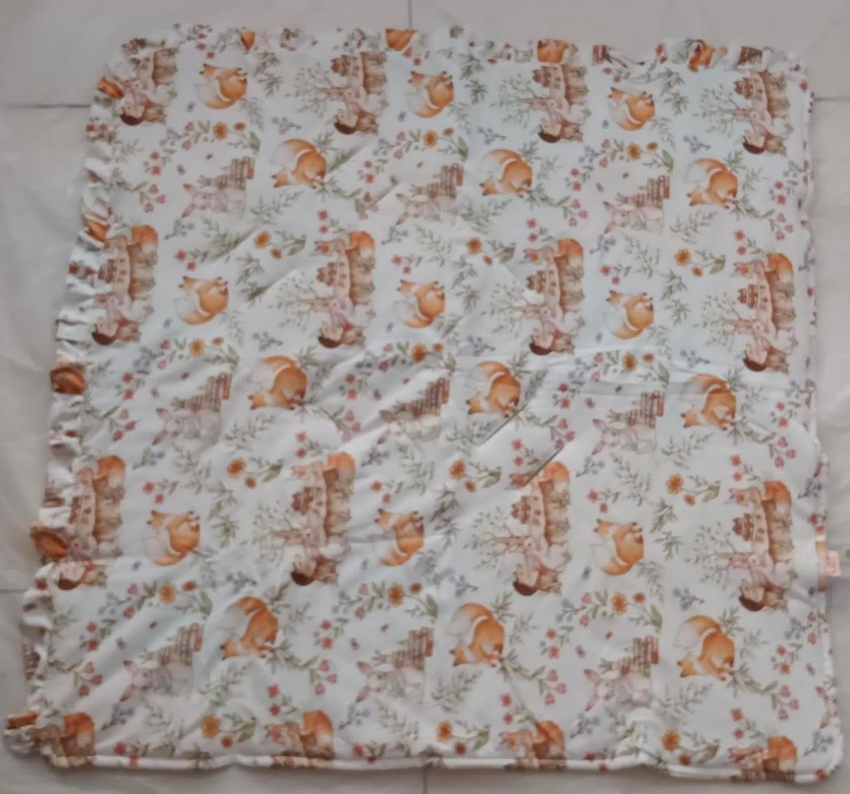 LAT LEE AND TOWN Winter Baby Car Seat Blanket for newborn,35"x35"Universal Baby Wrap Blanket with Ruffle,Winter Thickening Double Sided Cotton for Infants,Blankets for Stroller(Rabbit Fox,No Hat)